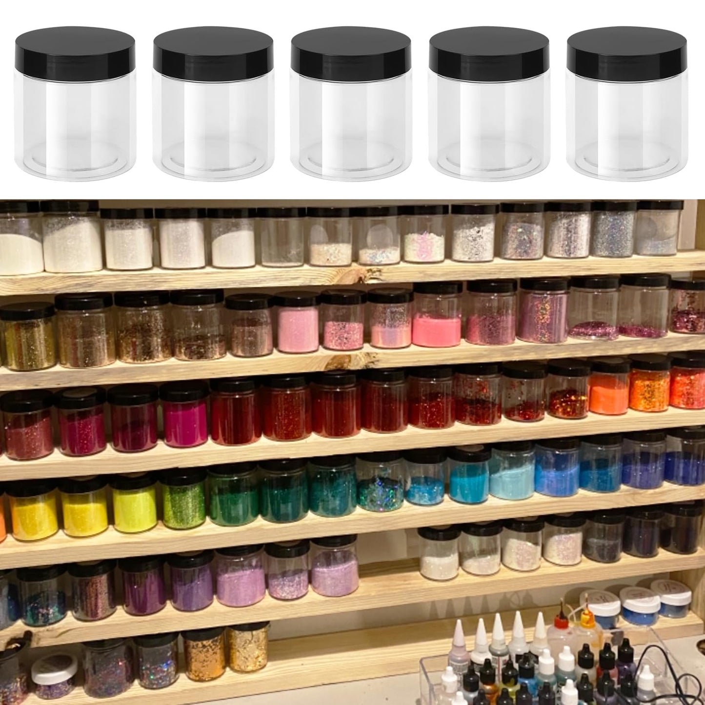 48 Packs 6 OZ Transparent Plastic Jars with black Lids, Body Butter Containers, Cosmetic Containers jars for Kitchen Ingredients, beads, sequins, Lotion, Cream, DIY Crafts and More by KUKLIPJIM.