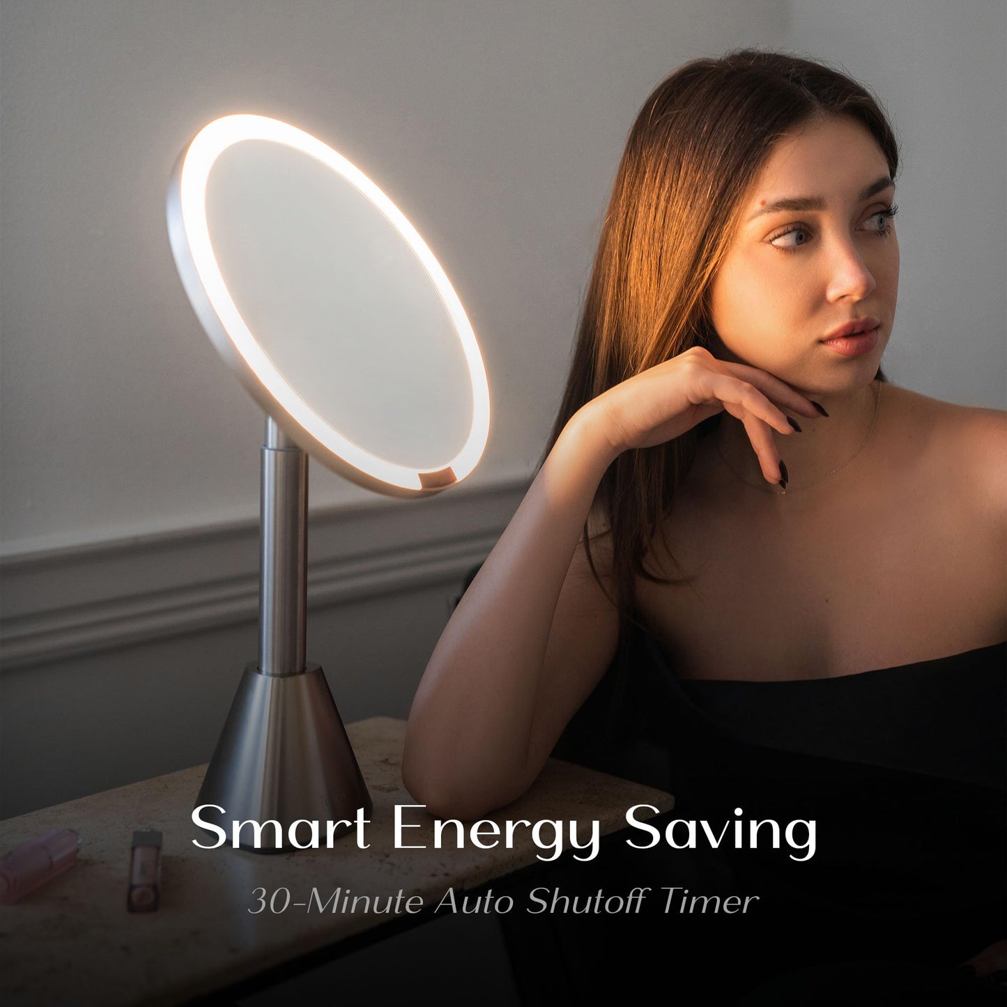 Ilios Lighting 9" Lighted Makeup Mirror with 5X Magnification – Rechargeable LED Vanity Mirror, Adjustable Lighting (3200K–6500K), 1000 Lux Brightness, Stepless Dimming (Silver)