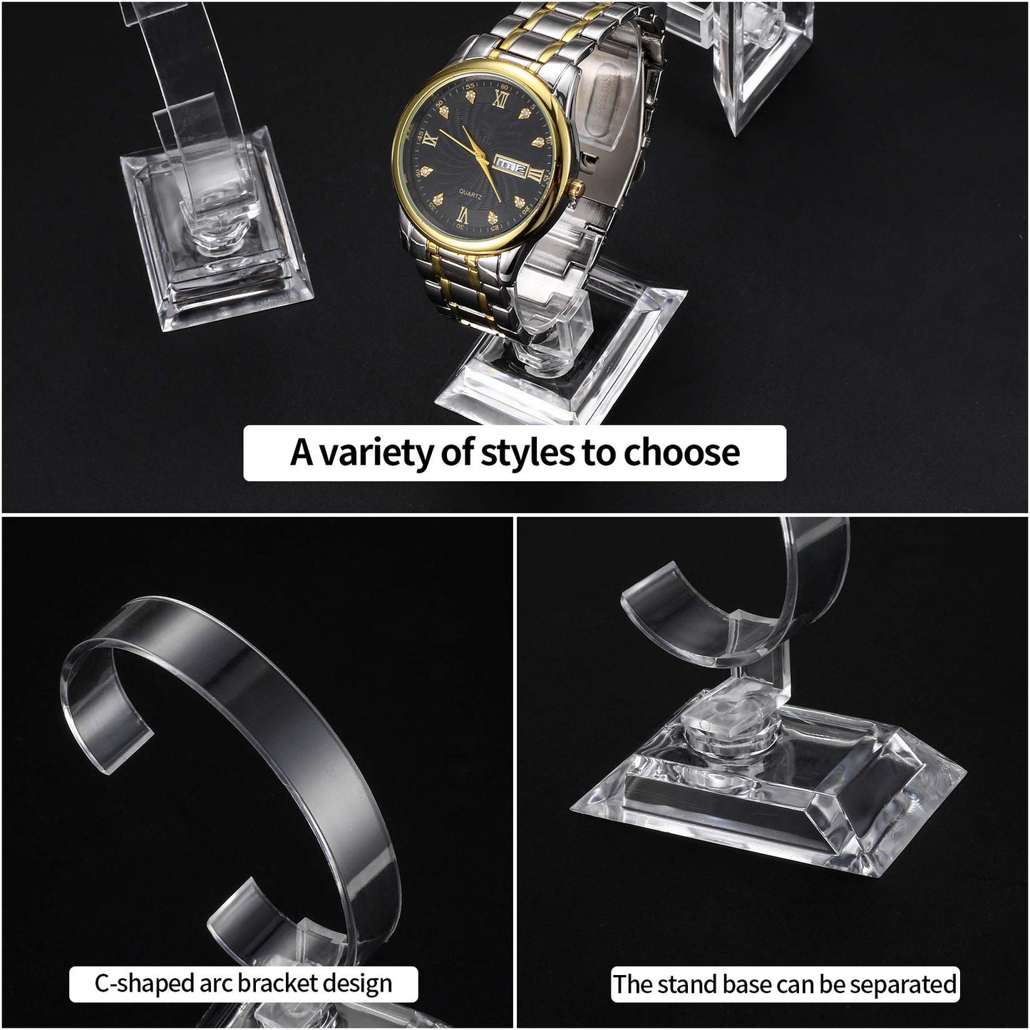 HexinYigjly 30 Pcs Watch Display Stand Holder, 4 inch/3.5 inch Clear Plastic Watch Display Stand Rack, Round Transparent Bracelet Stand Holder