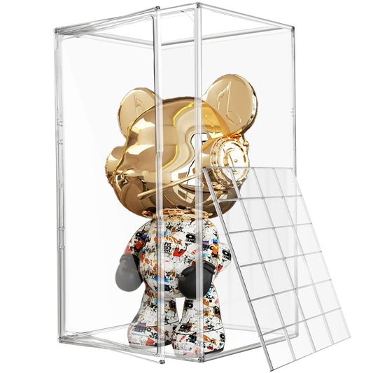 23.6'' Extra Large Acrylic Display Case for Collectibles Adjustable Clear Display Cases 13.8'' x 12.2'' x 23.6'' Big Storage Box Figures Trophy Case Boot Organizer Dustproof Showcase with a Divider