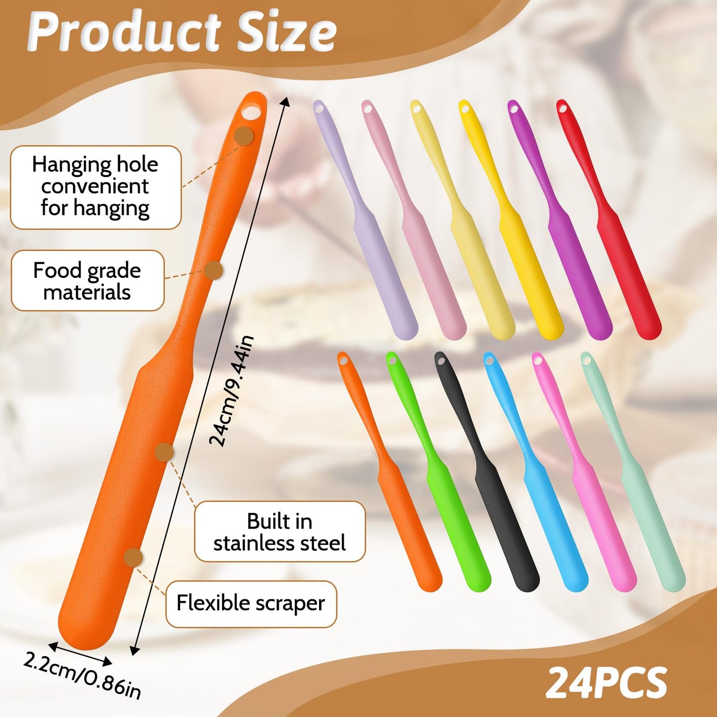 24Pcs Jar Spatula, Heat Resistant Silicone Scraper with Long Handle, Jam Spreader Silicone Spatulas, Kitchen Must Have Small Spatula for Scraping Kitchen Baking Mixing Cake Butter