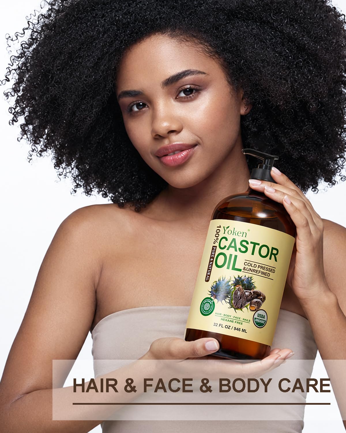 Yoken EWG Organic Castor Oil 32oz with Pump, Cold Pressed Hexane Free