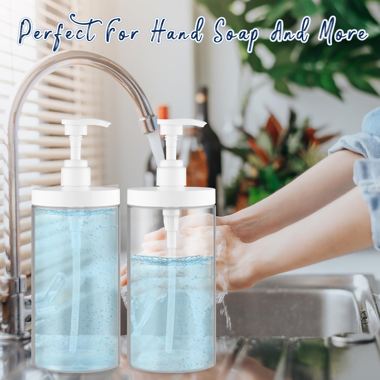 4 Pcs Pump Press Bottles Clear Plastic Shower Shampoo Bottles Empty Refillable Pump Dispenser for Lotion Soap Body Wash - 1000ml/34oz