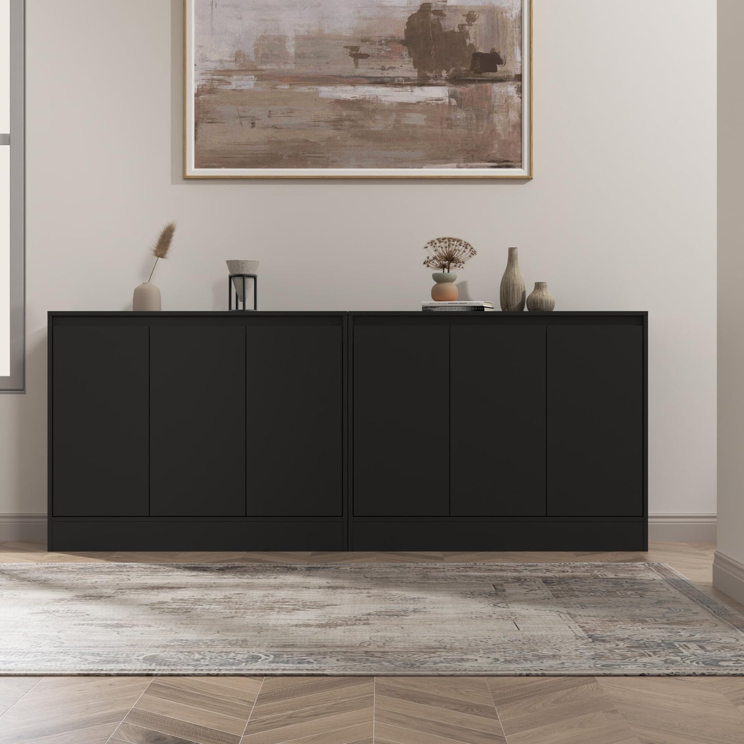 Housoul Buffet Cabinet with 3 Doors, Modern Kitchen Buffet Sideboard, Wood Coffee Bar Cabinets with Adjustable Shelf for Living Room, Dining Room, Entryway, Black