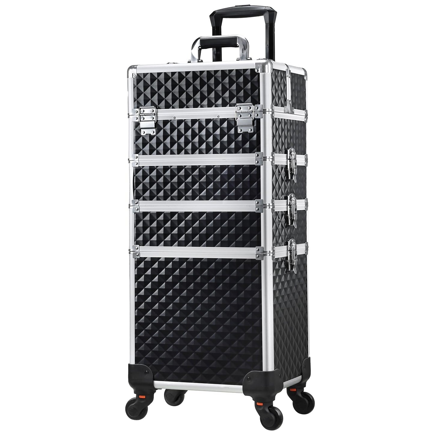 Stagiant Rolling Makeup Case Cosmetology Case on Wheels 4 in 1 Large Cosmetic Organizer Train Case Makeup Travel Case with Key Swivel Wheels Nail Artist Salon Storage Traveling Cart Trunk Black