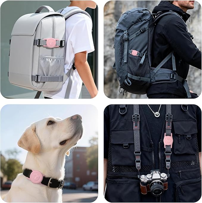 for AirTag Dog Collar Holder, Dog Air Tag Holder, IP68-Waterproof | Lightweight Silicone | Anti-Lost | Ultra-Durable | Compatible with Apple AirTags (Bule+Pink)