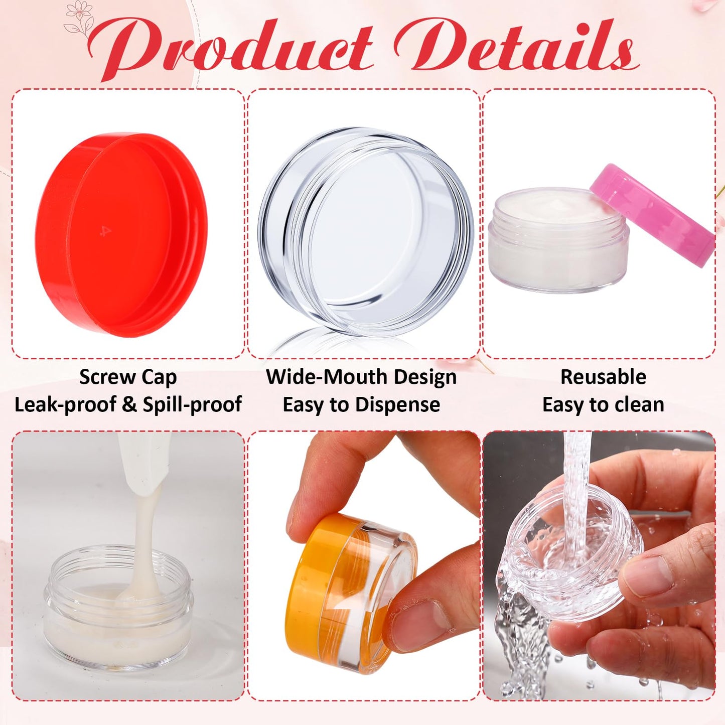 Ferrochef 100 Pcs Refillable Cosmetic Sample Jars Multi Color Small Travel Containers with Lids Round Leak Proof Cosmetic Jars Wide Mouth for Lotion Cream Ointment Makeup Travel Storage(1.06 oz)
