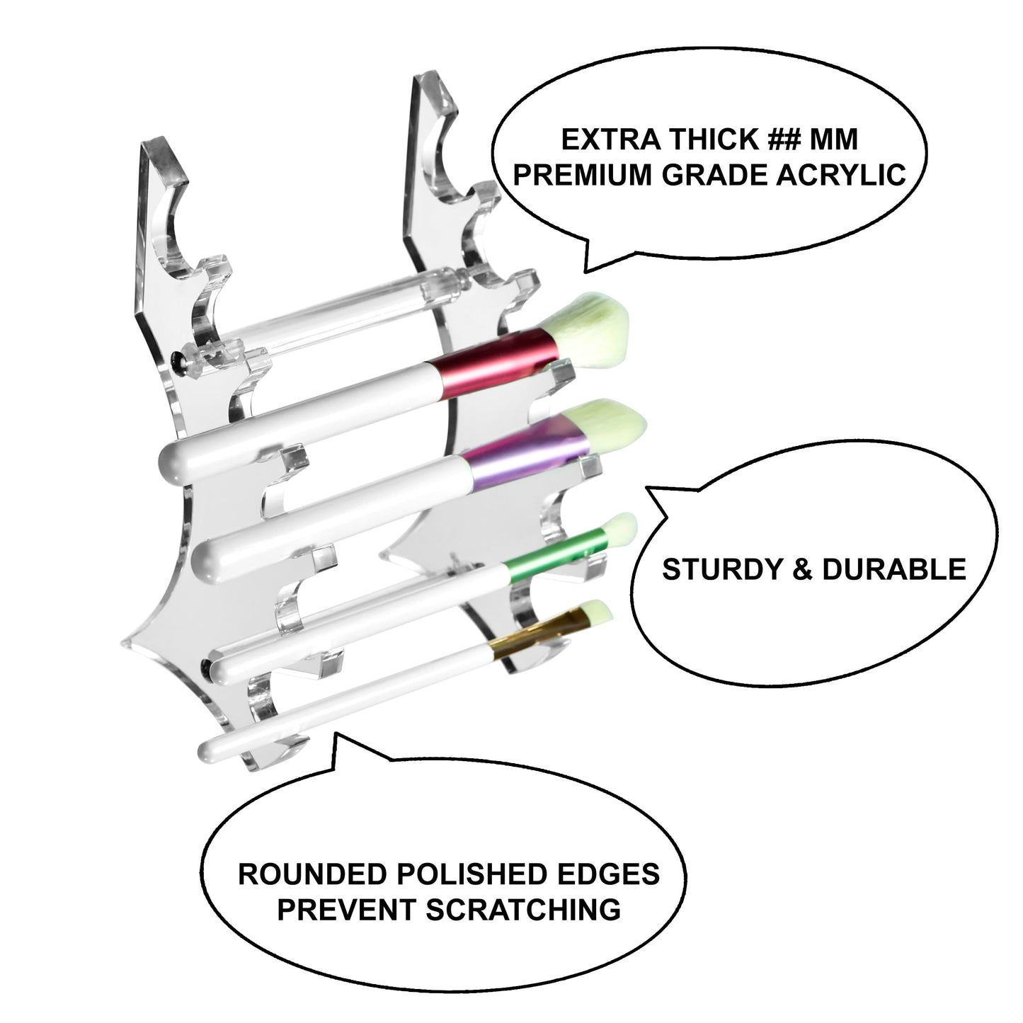 AMT Acrylic Pen Holder, CLEAR Makeup Display, Thick and Sturdy, Organizer Holder for Makeup Brush Fountain Pen, E-Cigarette, Vapor Display Case. (6 Slots)