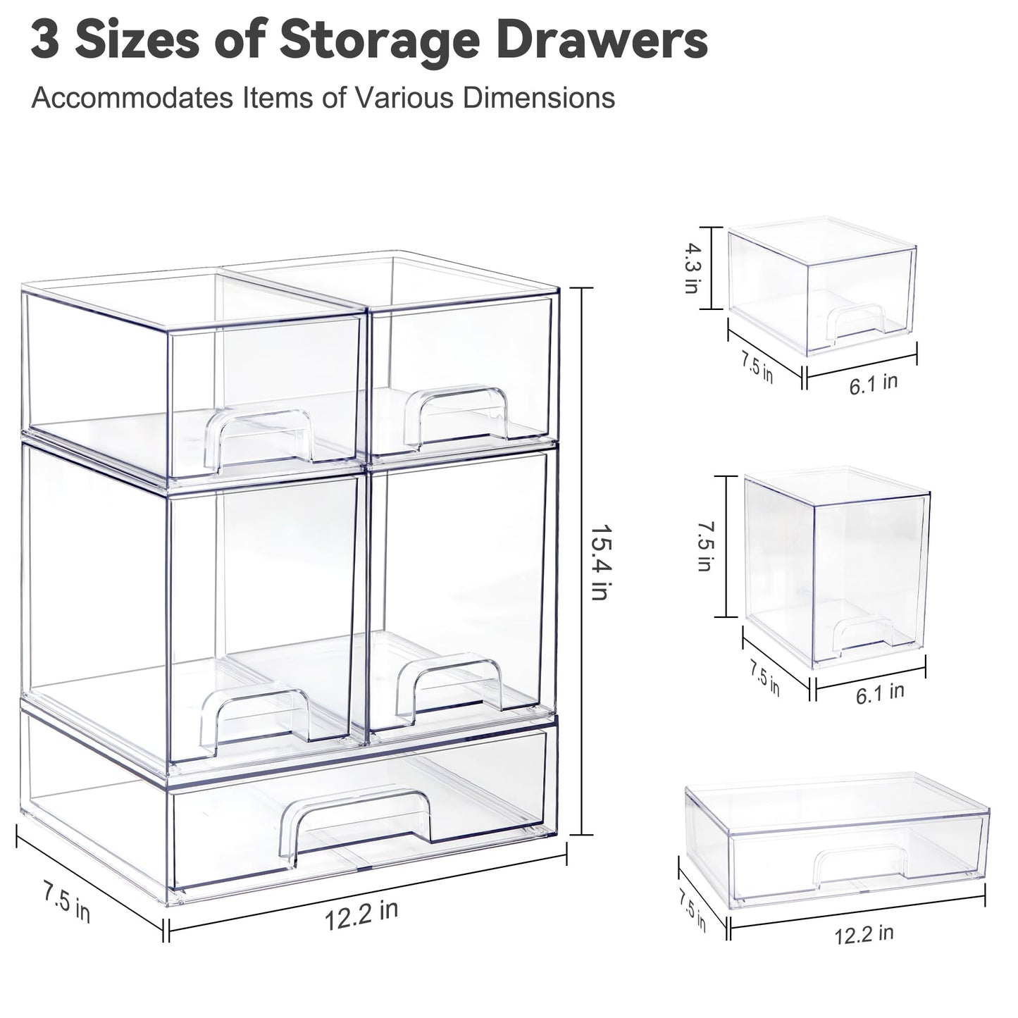 Hvygss Clear Stackable Storage Drawers, Pull-Out Makeup Organizer, Transparent Baby Bottle Organizer, Storage Bins Suitable for Vanity Tables, Bathrooms, Kitchens (5 Pack)