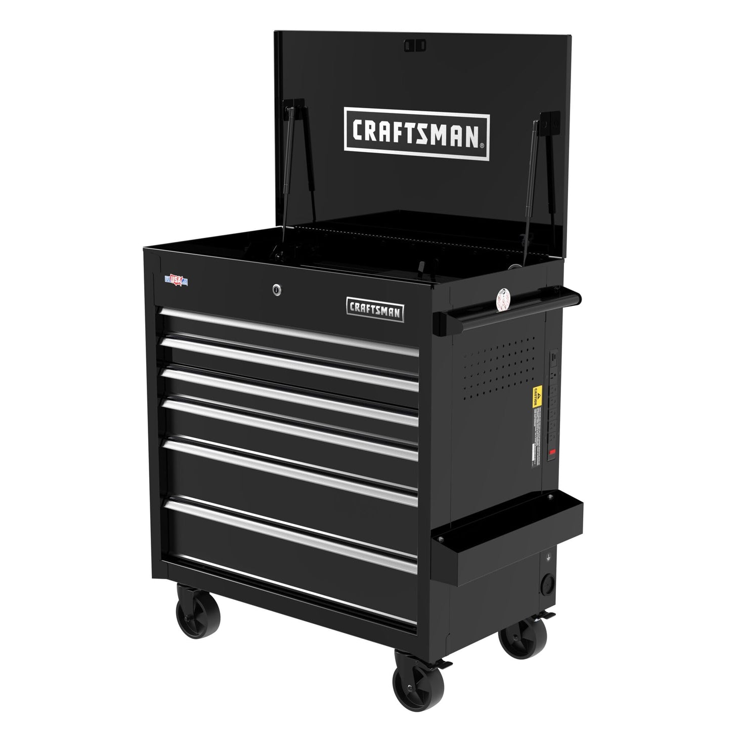 CRAFTSMAN Tool Chest with Wheels, Full Bank Utility Cart, Six Soft-Close Drawers, Power Outlets, Side Tray, Storage Cart, Heavy Duty Casters, 37 x 21 x 41 Inch, Black (CMSTUC06BK)