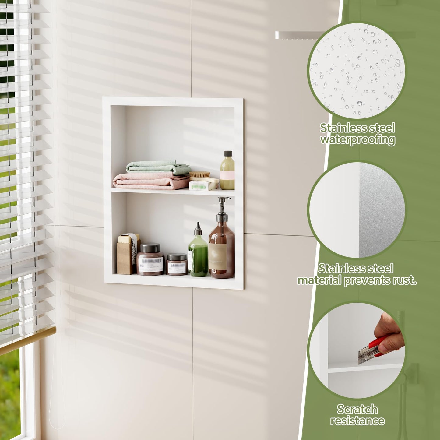 Oenalw 14x18 Medicine Cabinet Recessed Stainless Steel, 2-Tier, Medicine Cabinet Organizer,Stainless Steel Wall Niche, Bathroom Wall Cabinet, Recessed Bathroom Cabinet, Wall Cabinet, White