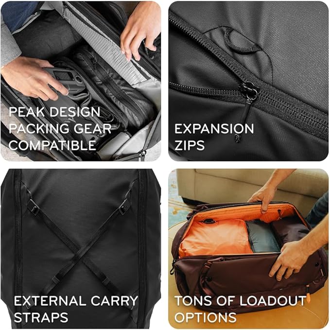 Peak Design Travel Duffelpack 45-65L, Ocean, Weatherproof Duffel Backpack, Expandable Design, Extra-Long Zip Path, Stowable Straps, Fits Packing Cubes and Camera Cubes, Versatile Duffel Bag for Travel