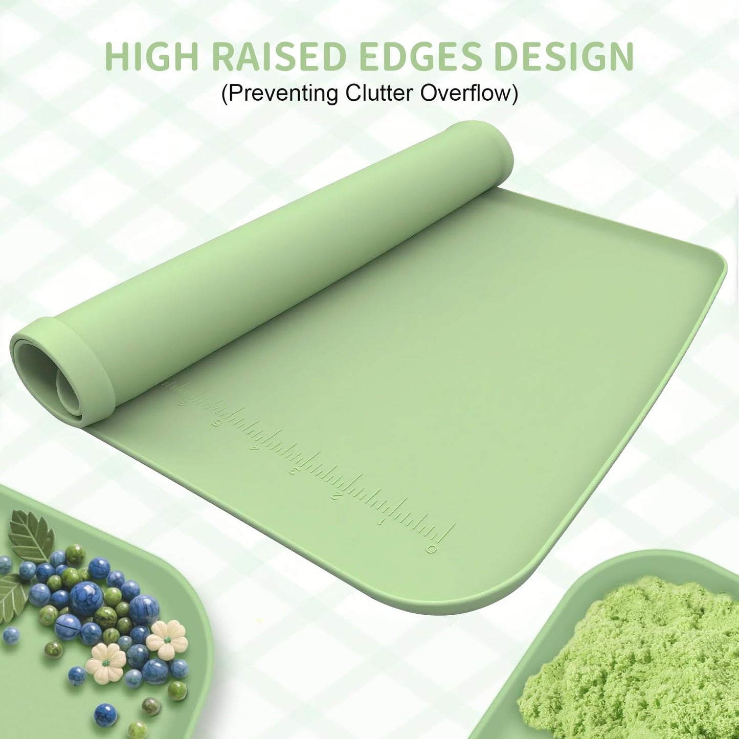 MVRPOWER Silicone Art Mat for Painting, 24"x16" Green Roll Up Craft Mat with Raised Edges, Non-Slip Surface Protector