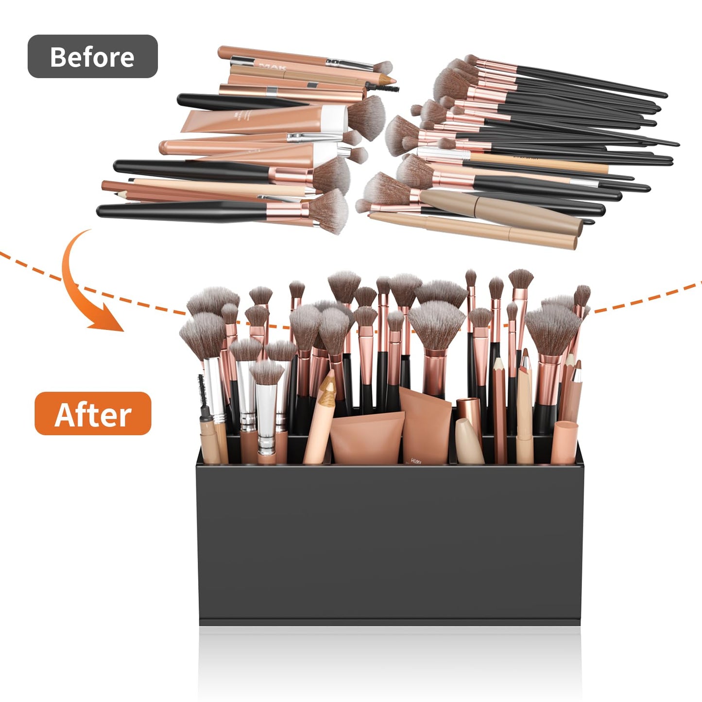 HIIMIEI Black Makeup Brush Holder Organizer Acrylic 6-Slots Cosmetic Brushes Storage Organizer for Vanity Countertop