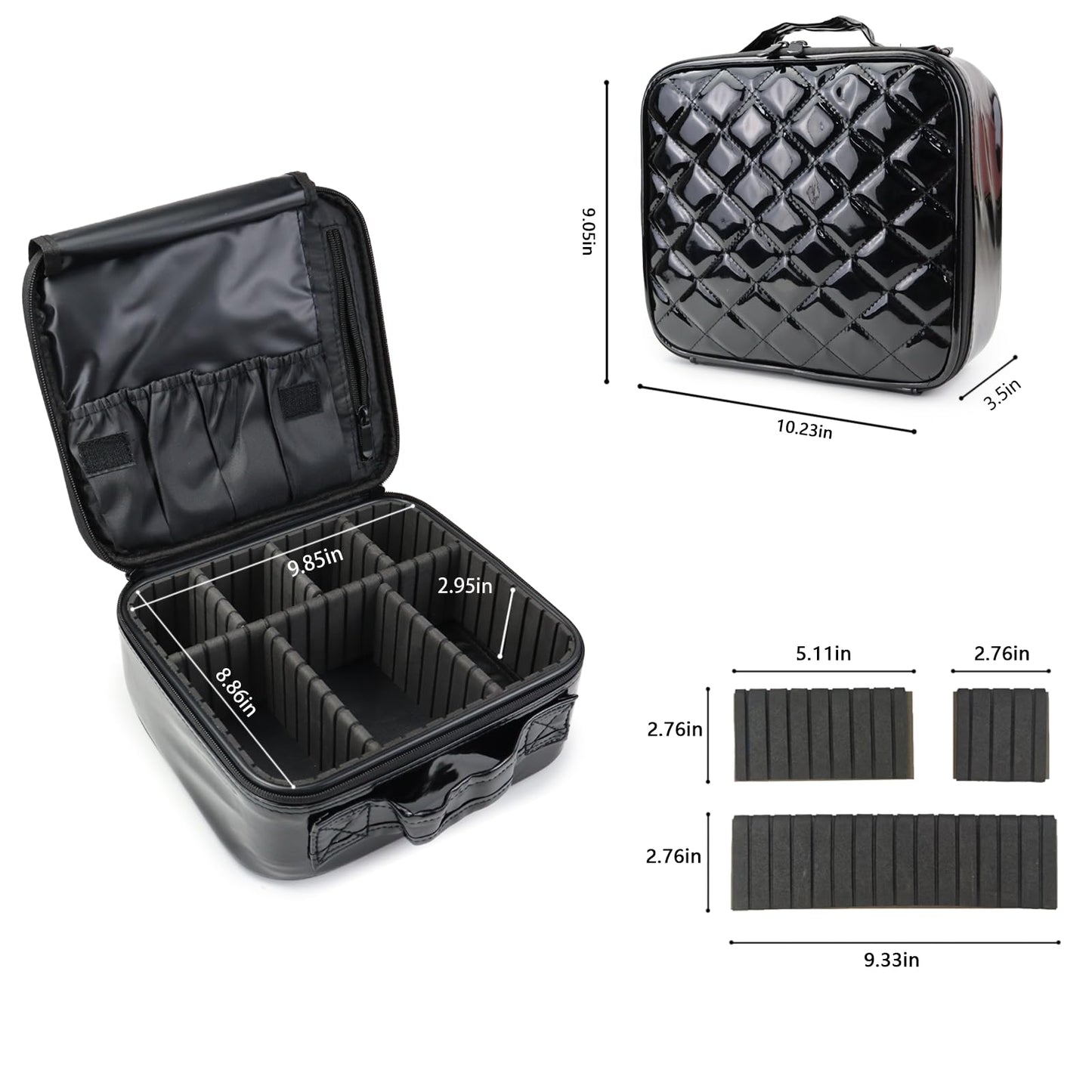 MORMID Travel Makeup Case 4 Layers Portable Makeup Train Case Cosmetic Bag Organizer Storage for Women with Adjustable Dividers and Shoulder Strap for Toiletry Travel Accessories(black)