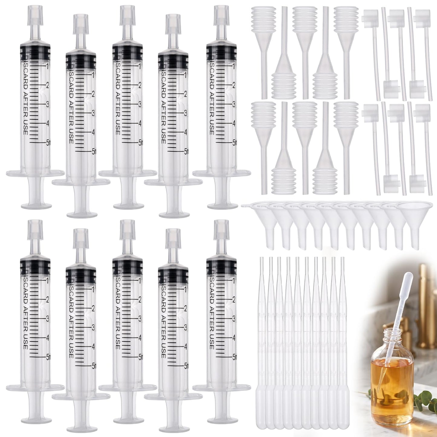 50Pcs Perfume Extractor Tool, DIY Perfume Making Kit for Adults, Cosmetic Liquid Dispenser Transfer Pump Syringe Extractor Funnels Droppers Pipettes for Travel Atomizer Essential Oil Bottle Filler