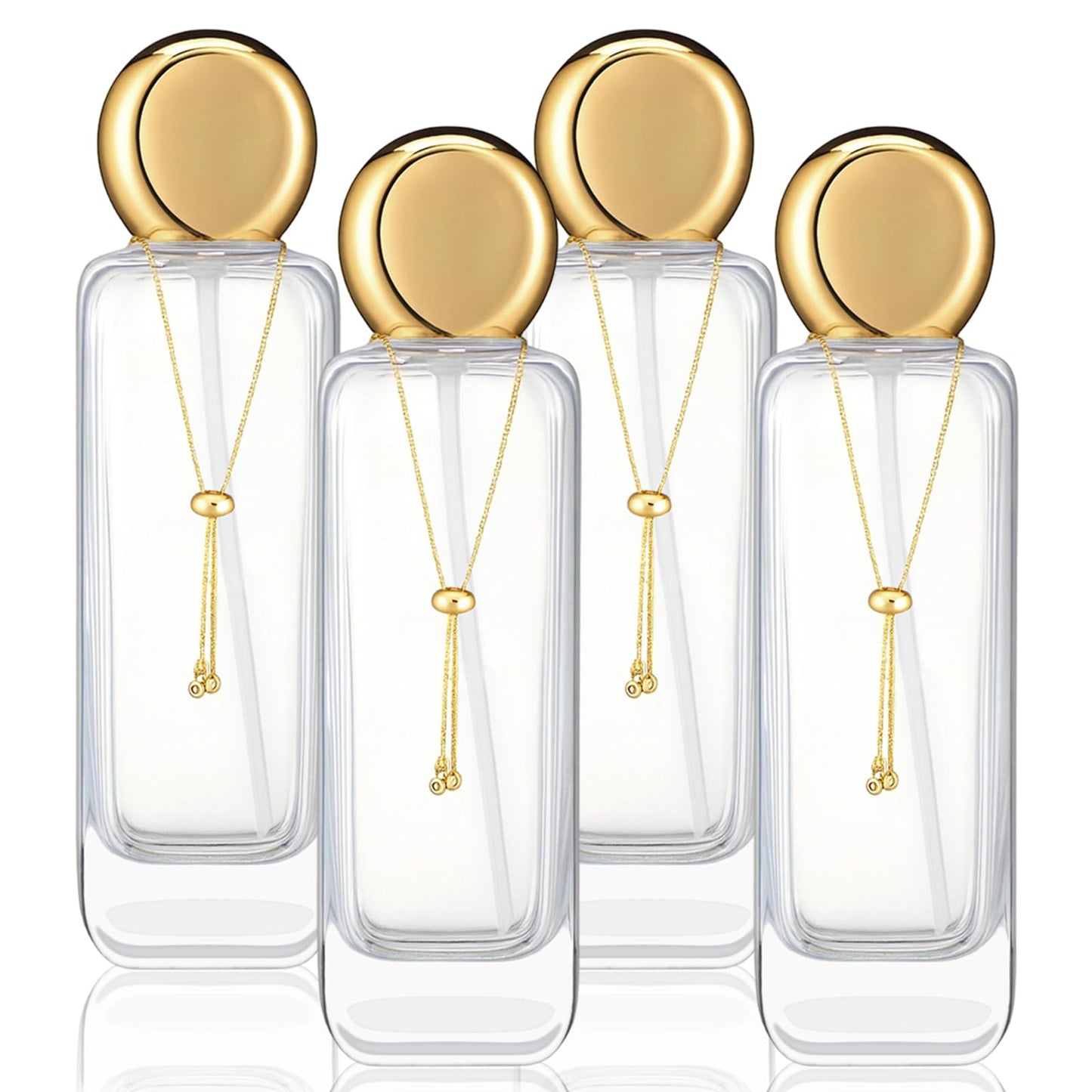 Gandeer 4 Pcs 4oz Luxury Glass Bottles with Pump Glass Toner Bottle with Gold Chain Perfume Spray Bottle Travel Lotion Vial with 2 Plastic Pump Head 2 Spray Head for Cosmetic Toner(Clear)