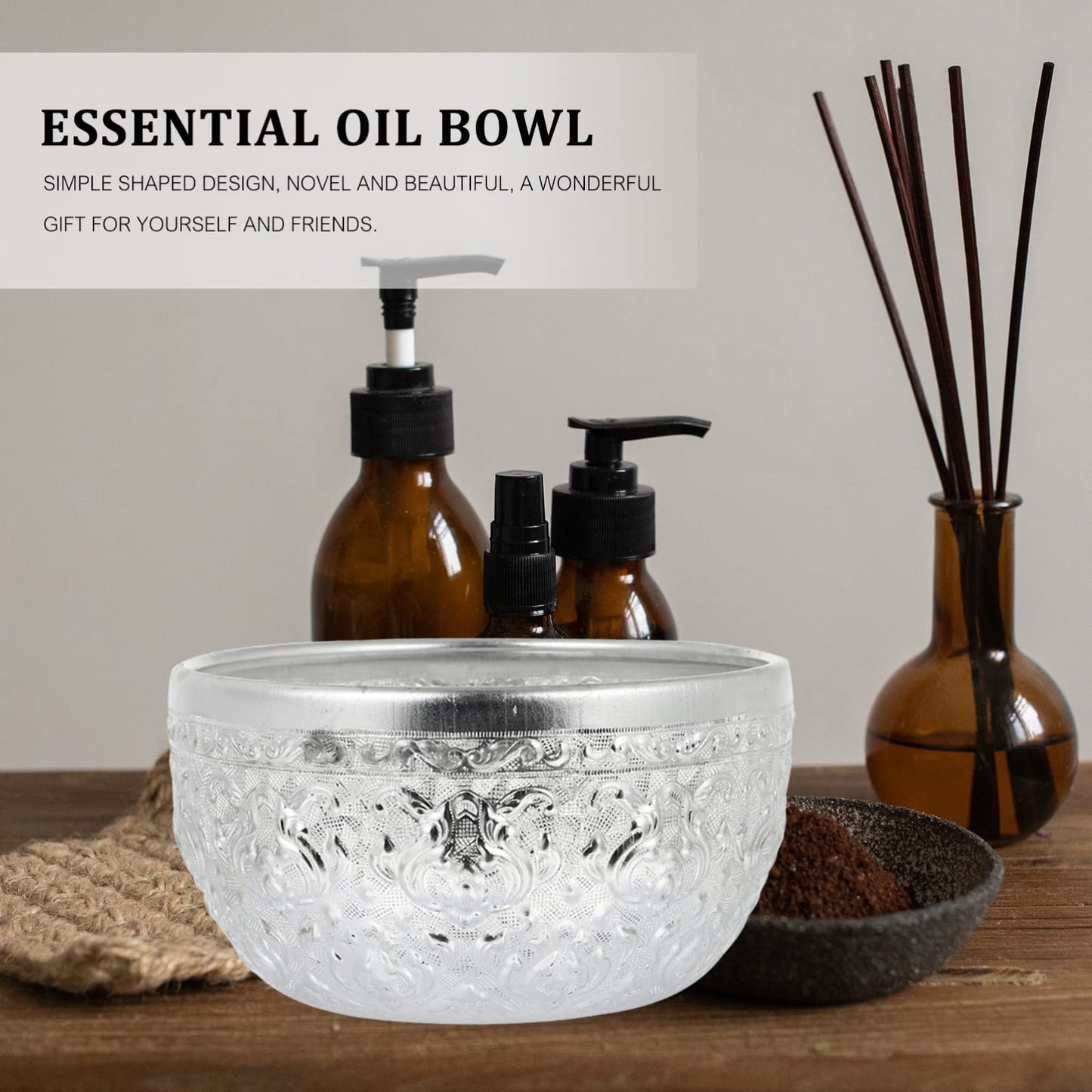 Beaupretty Thai Style Bowl Essential Oil Container Beauty Spa Bowl for Salon Hydrotherapy Massage and Home Use Aluminum with Smooth Surface 4.92 in 1 Piece