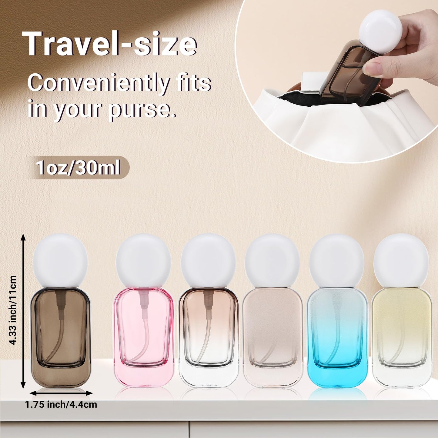 Segbeauty 1oz Fine Mist Glass Travel Perfume Spray Pump Bottles, 2pcs Square Black Refillable Perfume Atomizer with Round Cap, 30ml Empty Cologne Bottle Set, Portable Liquids Container for Travel
