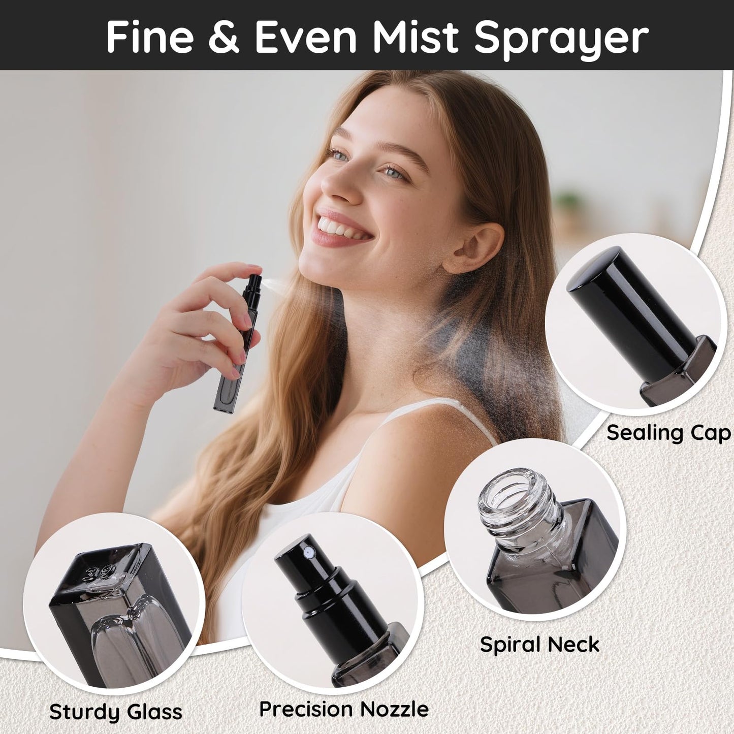 Segbeauty 0.34oz Small Travel Size Perfume Atomizer, 10pcs 10ml Refillable Atomizer Sprayer for Perfume, Black Glass Spray Bottles Empty with Refill Kit for Women, Mini Travel Cologne Sprayer for Men