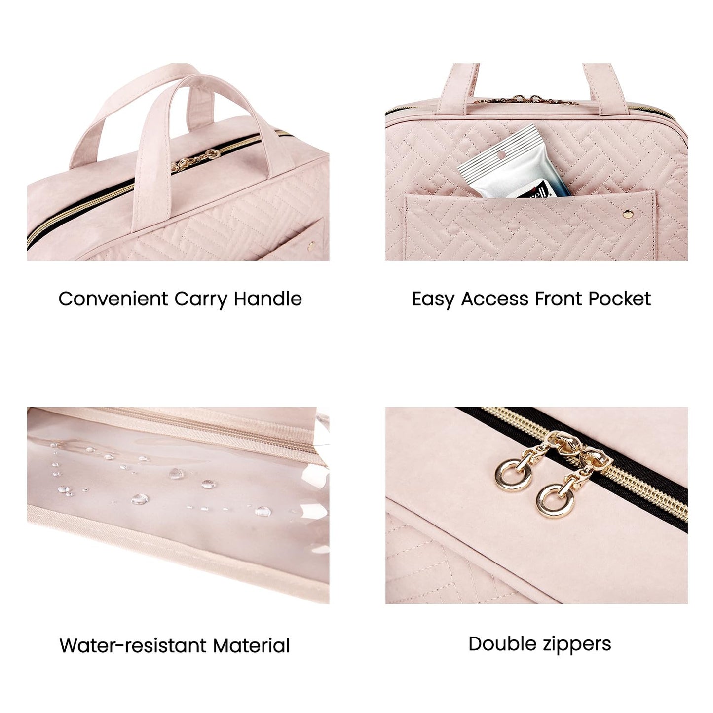 BAGSMART Toiletry Bag Travel Bag with Hanging Hook, Water-resistant Makeup Cosmetic Bag Travel Organizer for Accessories, Shampoo, Full-size Container, Toiletries (Brownstone Yellow, Large)