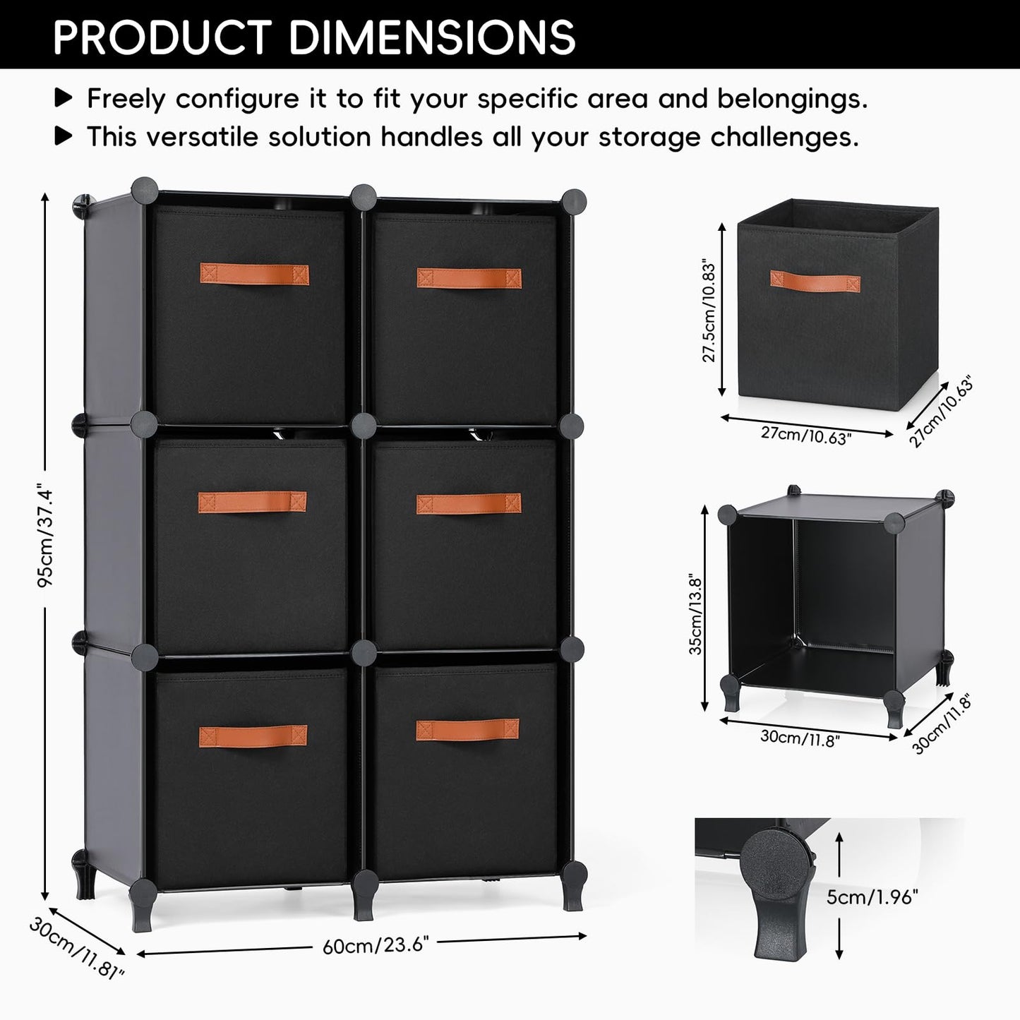 Snuvid Cube Storage Organizer with Storage Bins, 6-Cube Shelves Units with 6 Organizer Bins, DIY Plastic Storage Shelves with Mallet, Closet Clothes Storage Shelves for Home, Bedroom, Living Room