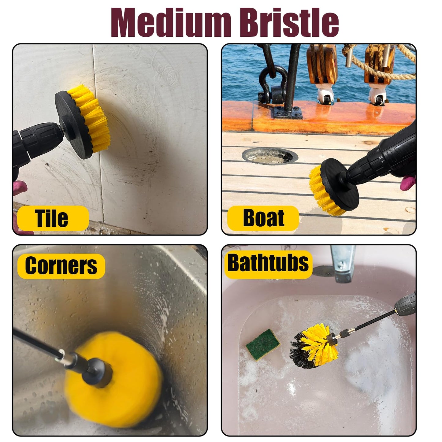 8 Pack Drill Brush Attachment Set,1/4in Power Scrubber Brush + Extend Long Attachment,Multi-Purpose Brush Drill Attachment, Power Cleaning Scrub Brush for Bathroom, Tub, Tile, Corner