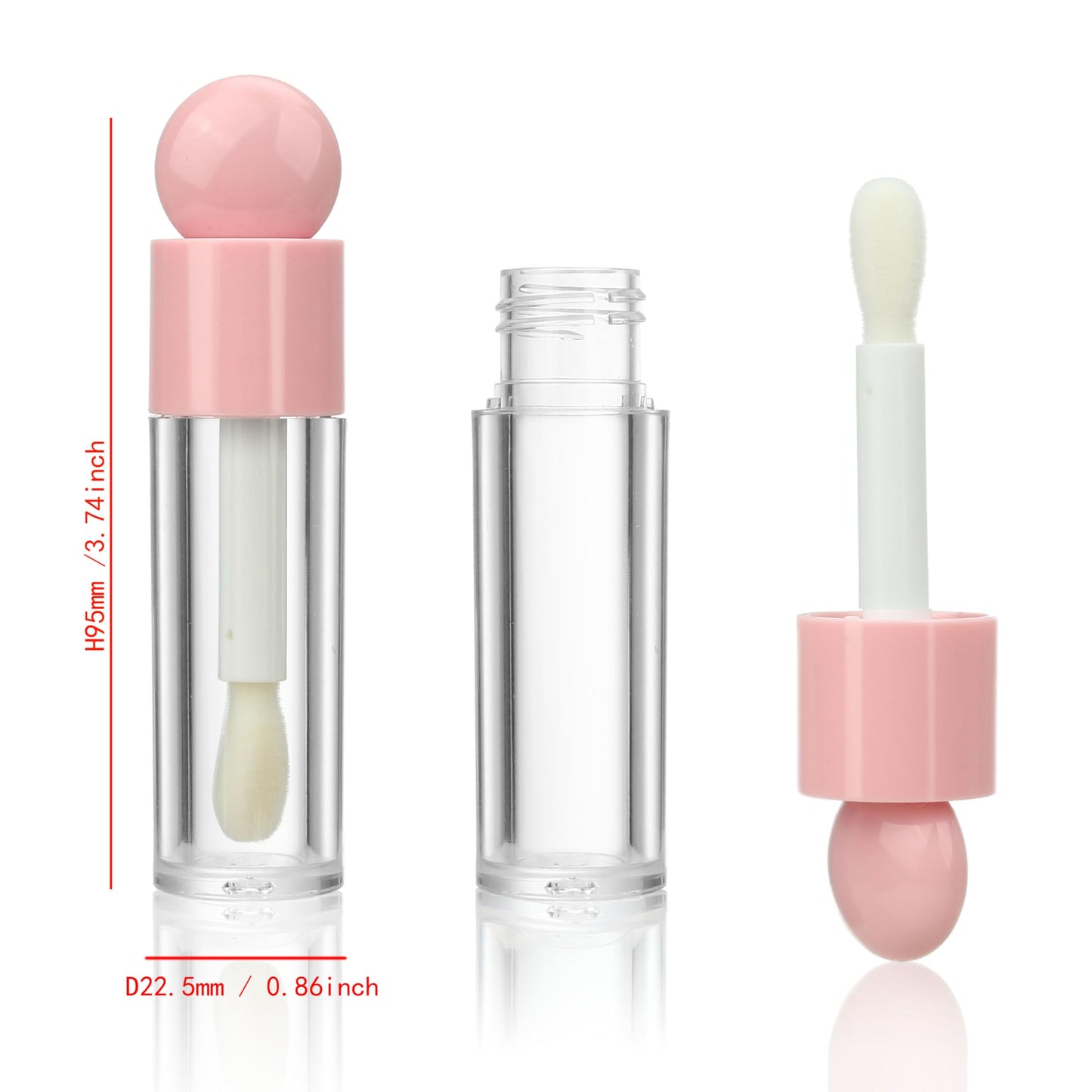 COSIDEA 16pcs 6ml 0.2oz Round Pink Large doe foot wand lip gloss tube for DIY Flat shape lipgloss tubes with thick brush bulk wholesale