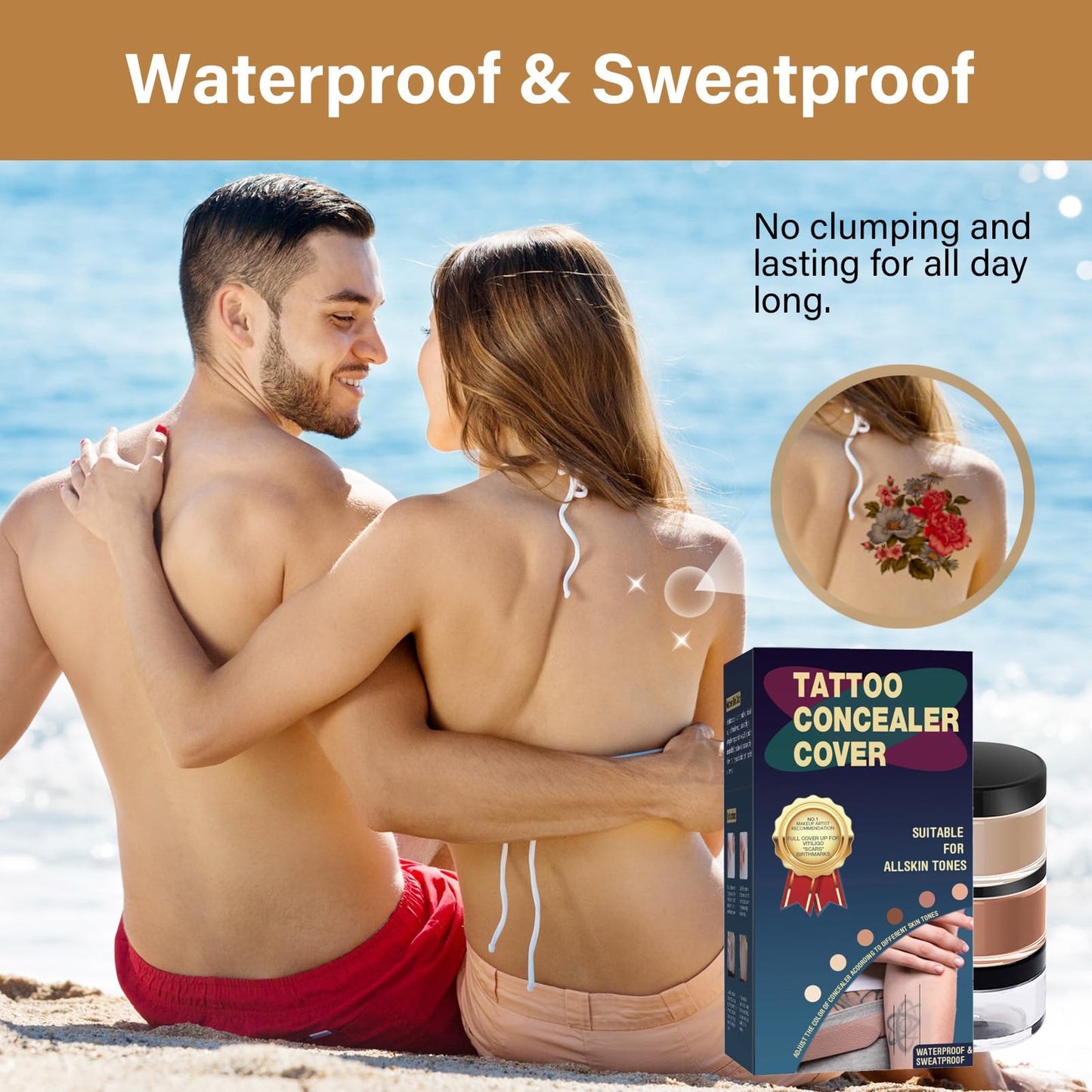 Tattoo Cover Up Makeup Waterproof, 2-Color Tattoo Concealer, Long Lasting Sweatproof Concealers and Neutralizing Makeup for Body, Naturally Cover Tattoos, Spots