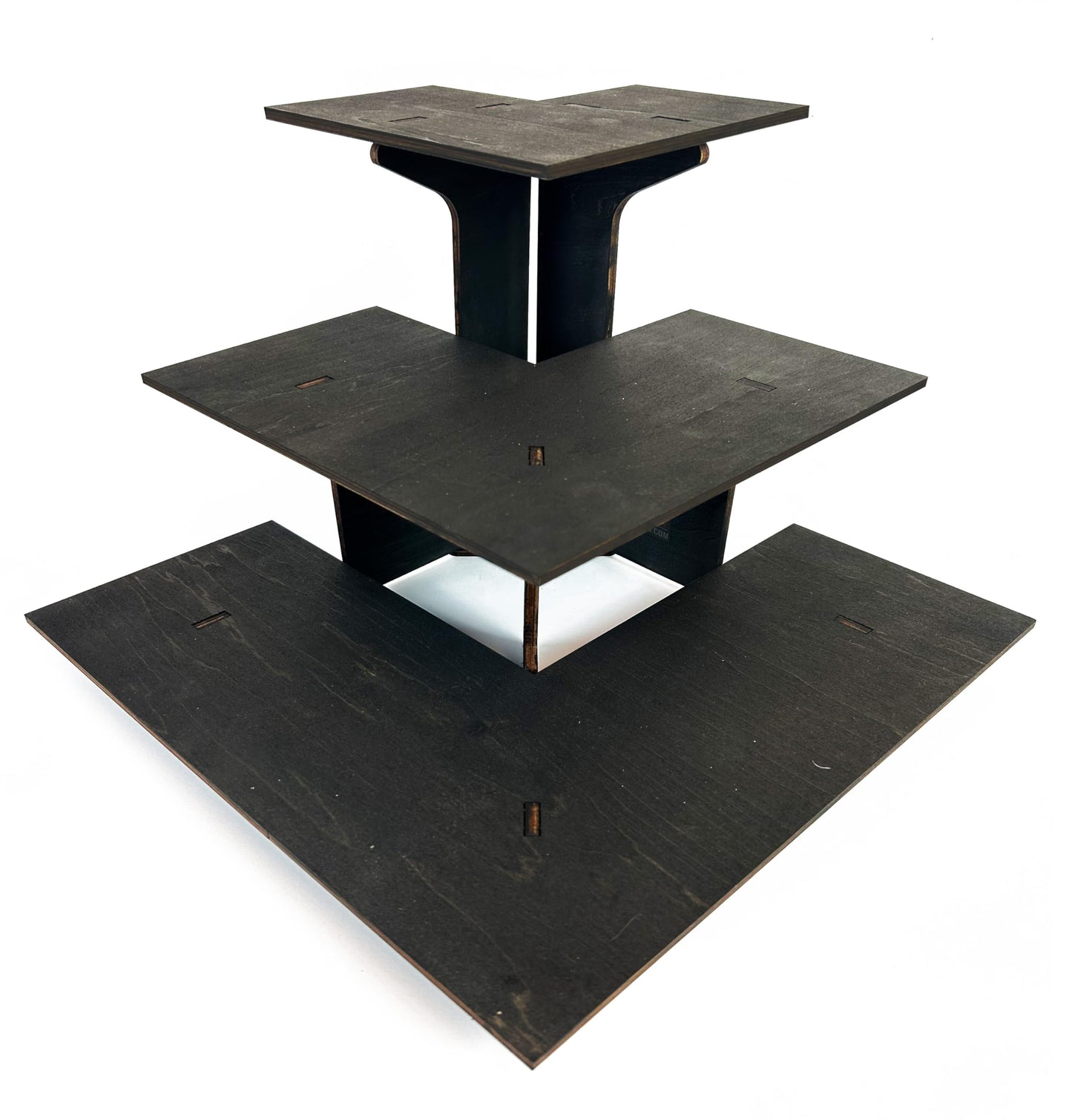 Torched 3-Tier Ebony Retail Table Display Corner Stand with Shelves for Products - Portable