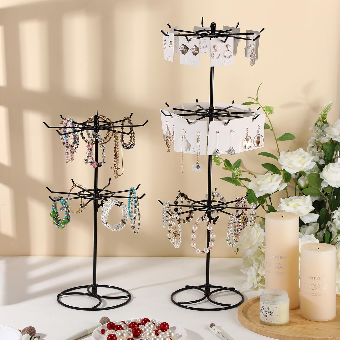Tandefio 2 Pcs Rotating Display Stands 2 Tier and 3 Tier Metal Retail Rack Spinning Holder for Jewelry Bracelet Earring Keychain Display Vendor Events Supplies