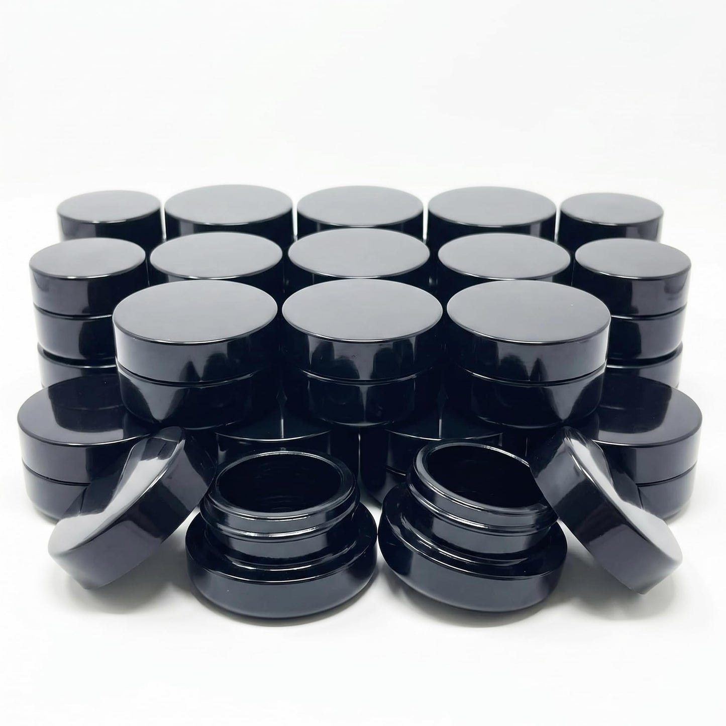 80pcs 7ml UV Resistant Glass Jar Set with Child-Resistant Black Lids - Round Bottom Cosmetic Jars for lip balm wax and creams