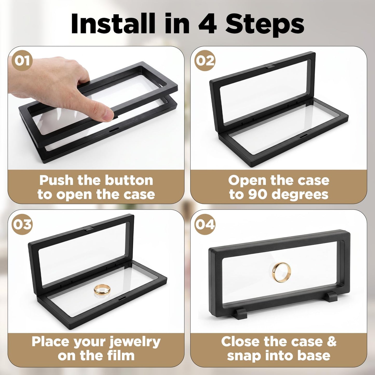 Kegeeei 10 PCS 3D Floating Display Case, Coins Display Stand Holder, Jewelry Storage Box, Black Suspension Frame for Challenge Coins, Medals, Fossils, Stamps, 9" x 3.54" x 0.79"