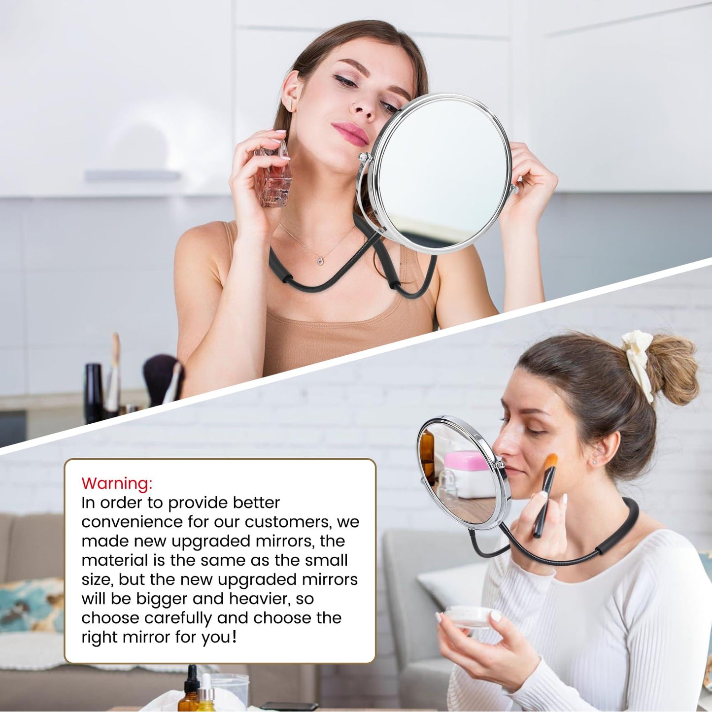 Big Size Double-Sided Mirror to See Back of Head, Hands Free Adjustable Mirror Hung Around The Neck, Two Way for Mirrors Women Man Makeup, Self Haircut, Standard Viewing, 5X Magnification 360° Mirrors