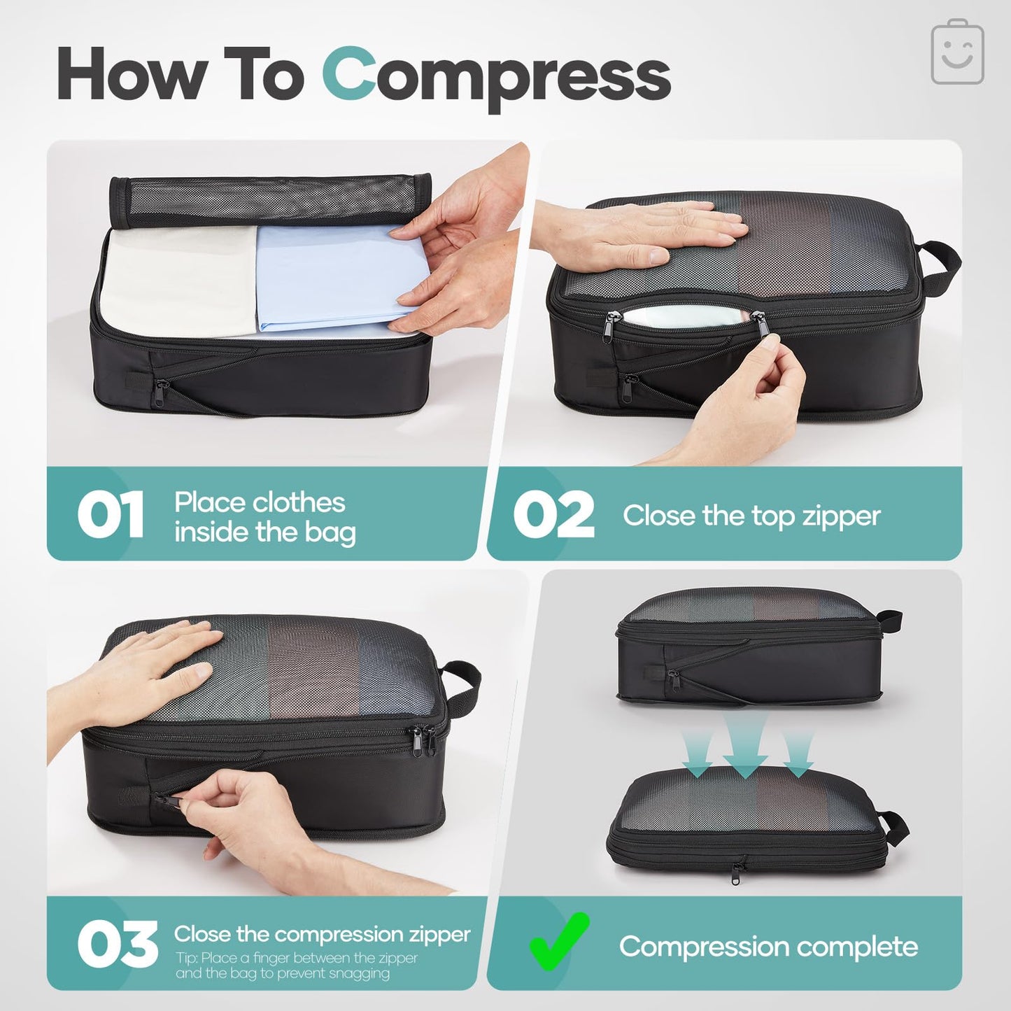 Veken 11-Pack Compression Packing Cubes for Travel Essentials,Compressible Expandable Large Luggage Suitcase Organizer Bags for Clothing,Durable Space Saver Bags with Toiletry Bags(Black)