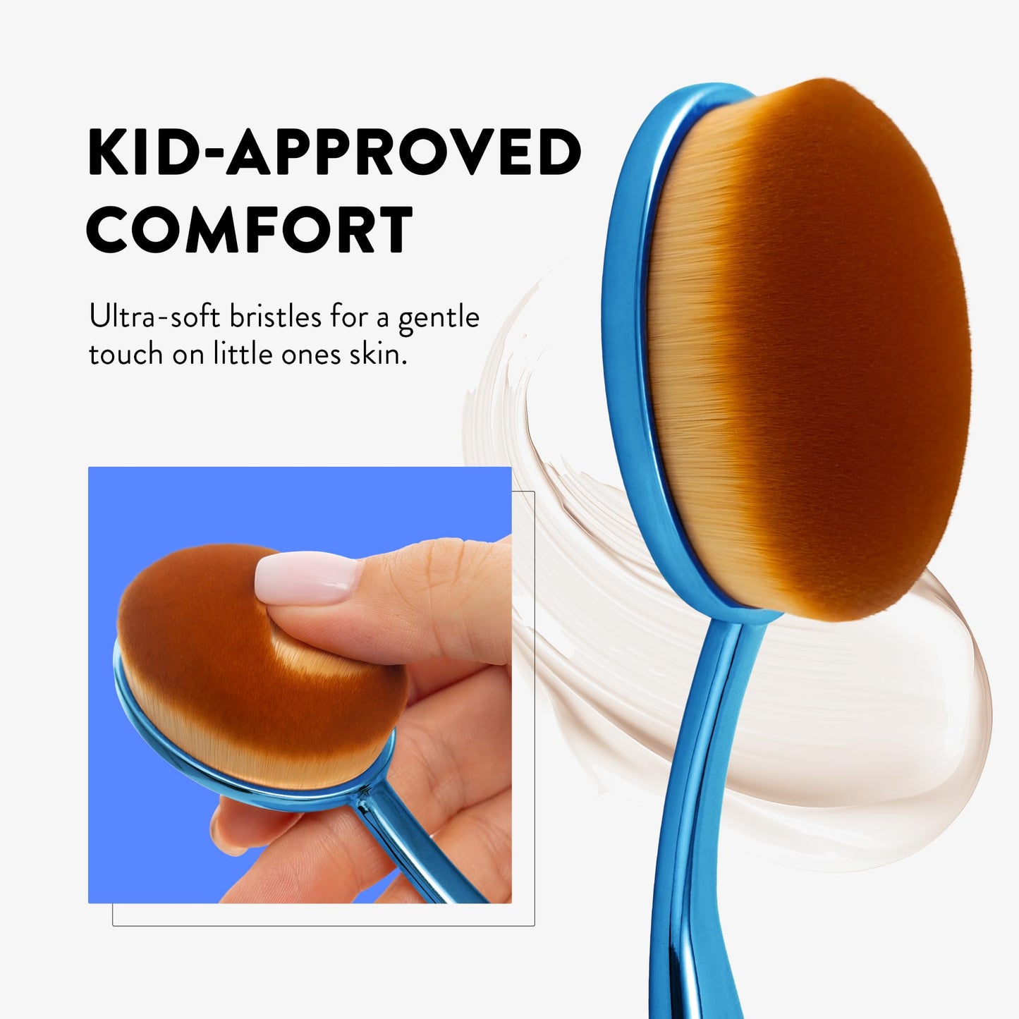 Mothercould Premium Sunscreen Brush Set Kids & Baby Sunblock Applicator with Metal Handles, Travel Bag, 2 Brushes, 2 Caps, & Cleaning Mat Mess-Free Sun Care (2 Pack) (Blue)