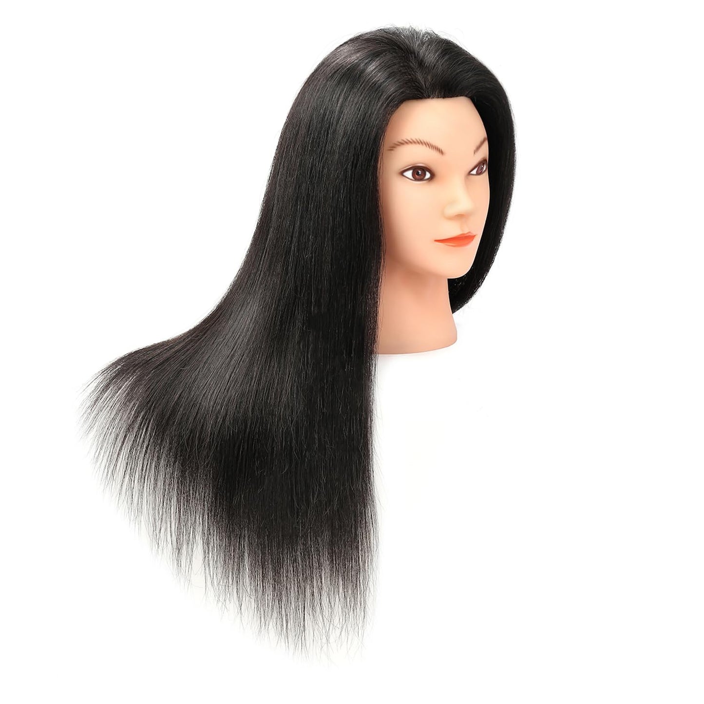 Armmu 20-22" 100% Human Hair Mannequin Head Hair Practice Training Head Cosmotology Doll Head for Hairdressers with Clamp- Natural Black