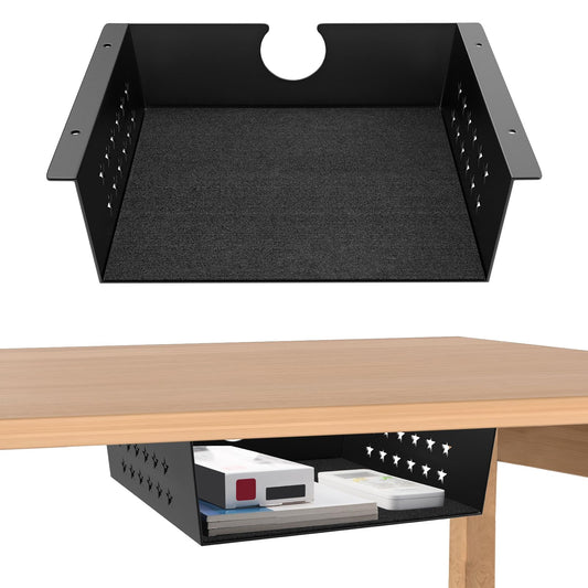 MOLIGOU Under Desk Storage Shelf, Under Desk Tray with Felt Liner, Screw Mount Under Table Hidden Storage for Home Office, Kitchen Cabinet (9" x 9" x 2.9")