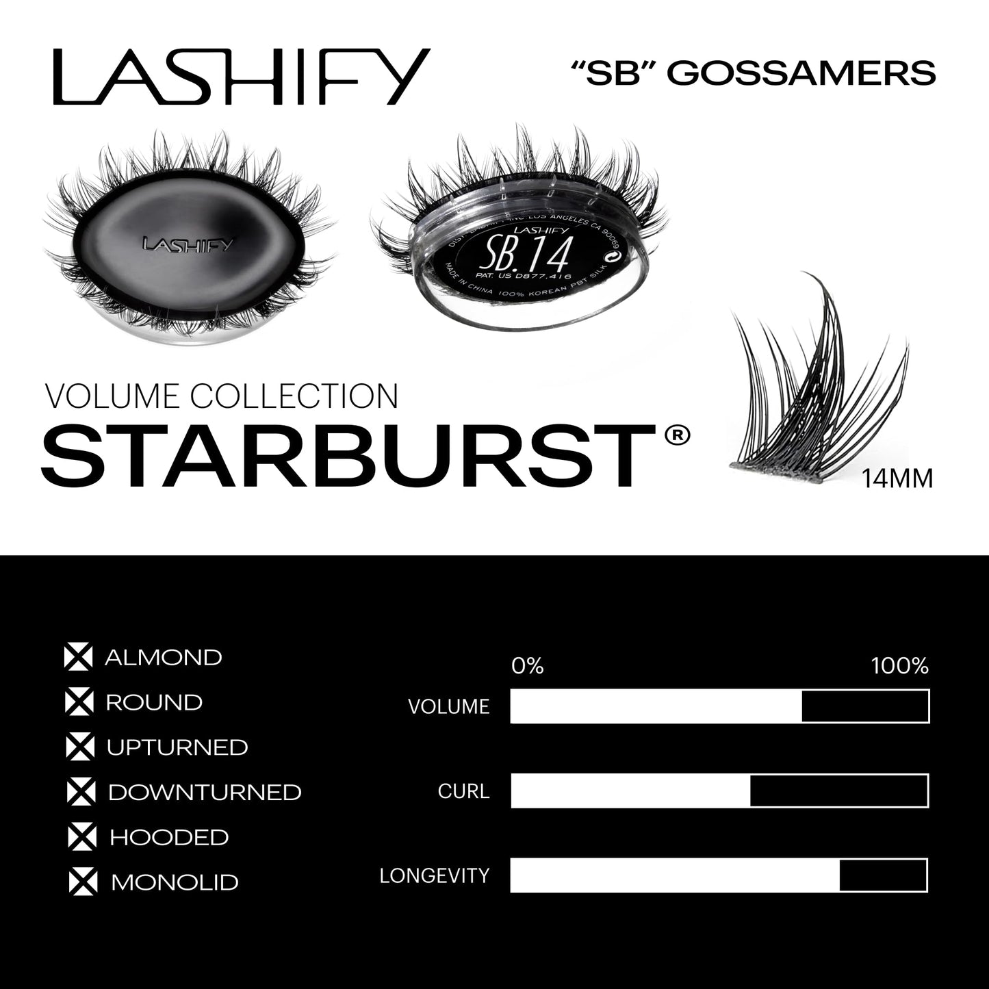 Lashify Star Burst 14mm Gossamer DIY Eyelash Extensions Refill, The Ultimate Multi-Length Multi Layered Lash, Black, Easy False Lashes