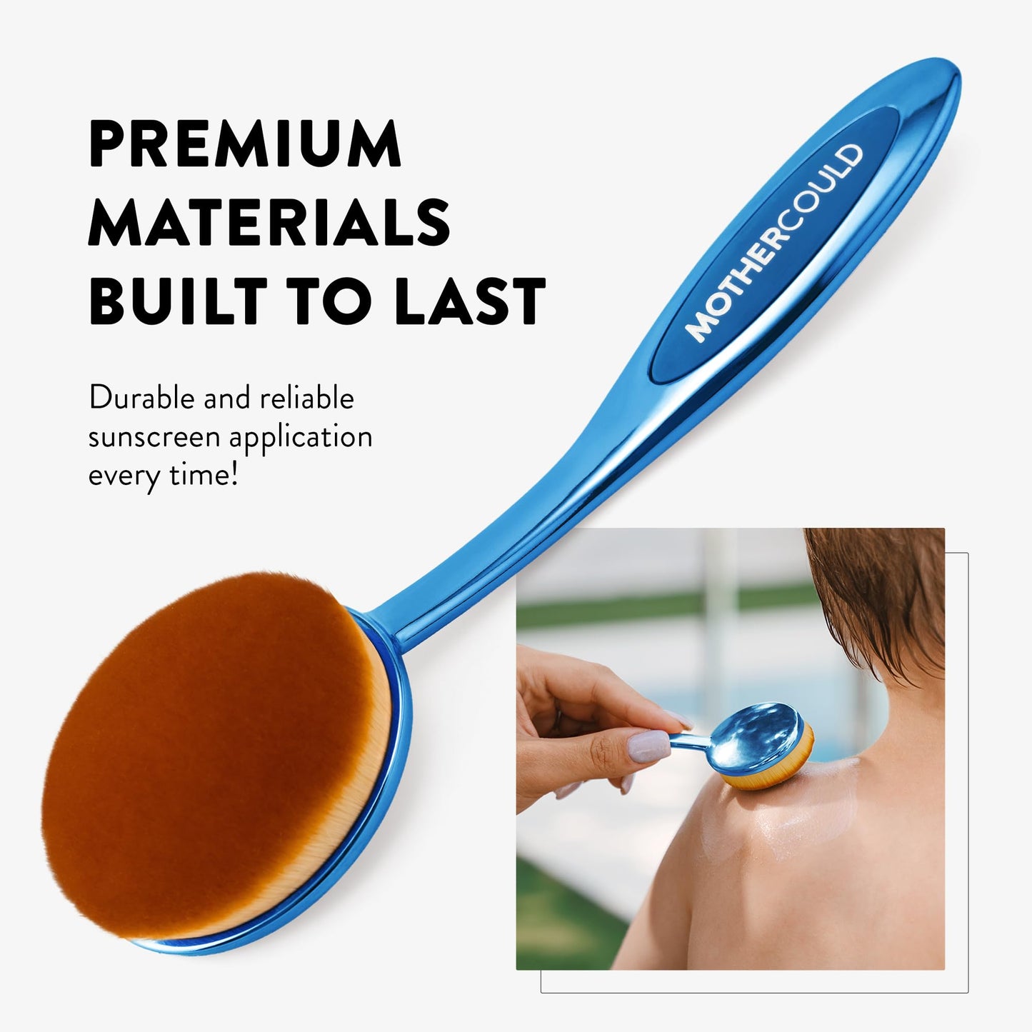 Mothercould Premium Sunscreen Brush Set Kids & Baby Sunblock Applicator with Metal Handles, Travel Bag, 2 Brushes, 2 Caps, & Cleaning Mat Mess-Free Sun Care (2 Pack) (Blue)