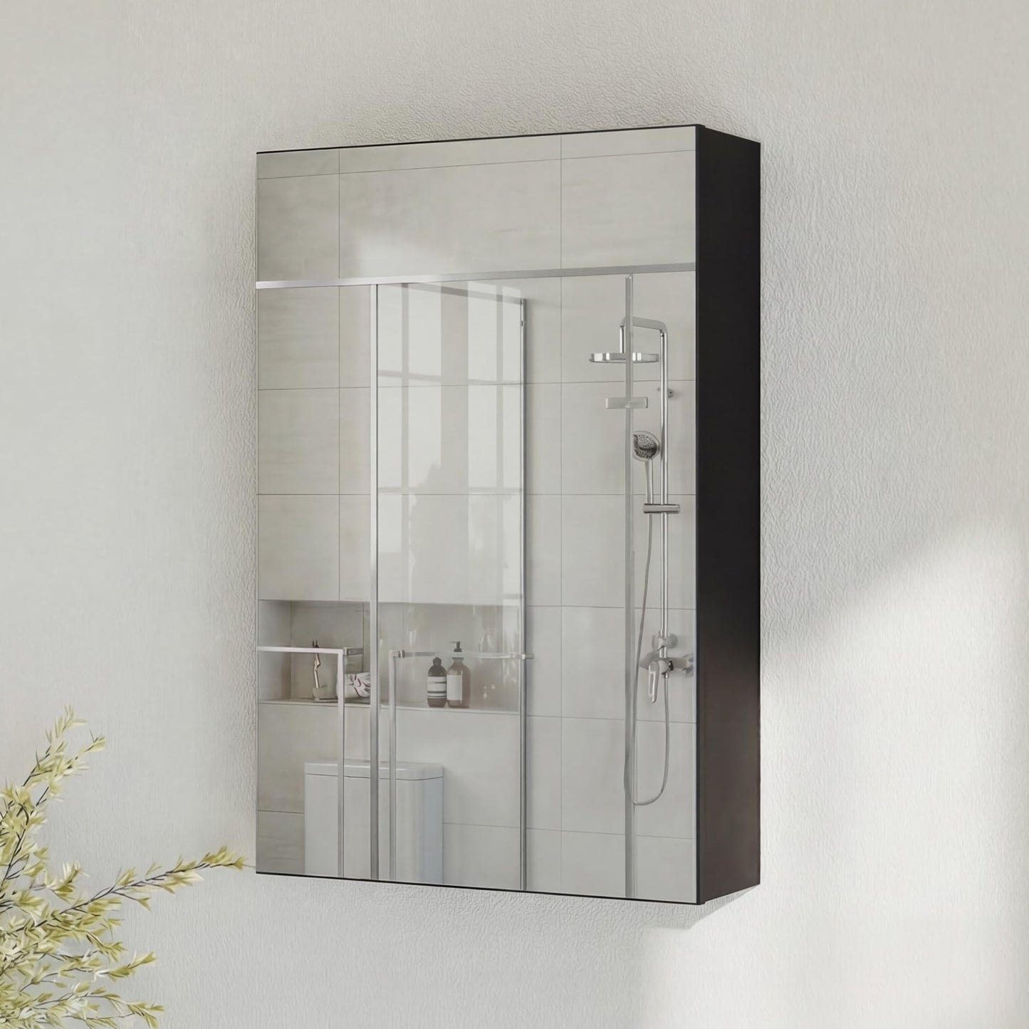 Panana Bathroom Cabinet Medicine Cabinets with Single Mirrored Door Wall Mounted Cabinet with Mirror, Storage Shelf with Adjustable Shelves Storage Organizer Kitchen Cupboard (Black, 19.7x27.6 inch)