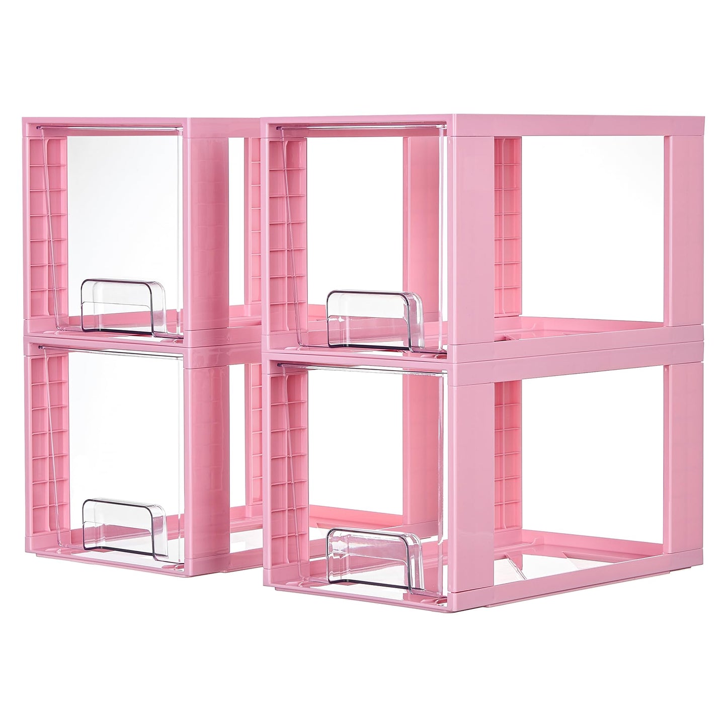 Vtopmart 4 Pack Large Stackable Storage Drawers,Pink,Easily Assemble Acrylic Bathroom Closet Undersink Organizers and Storage,Plastic Bins for Kitchen Cabinets,Pantry,Makeup,Medicine Organization