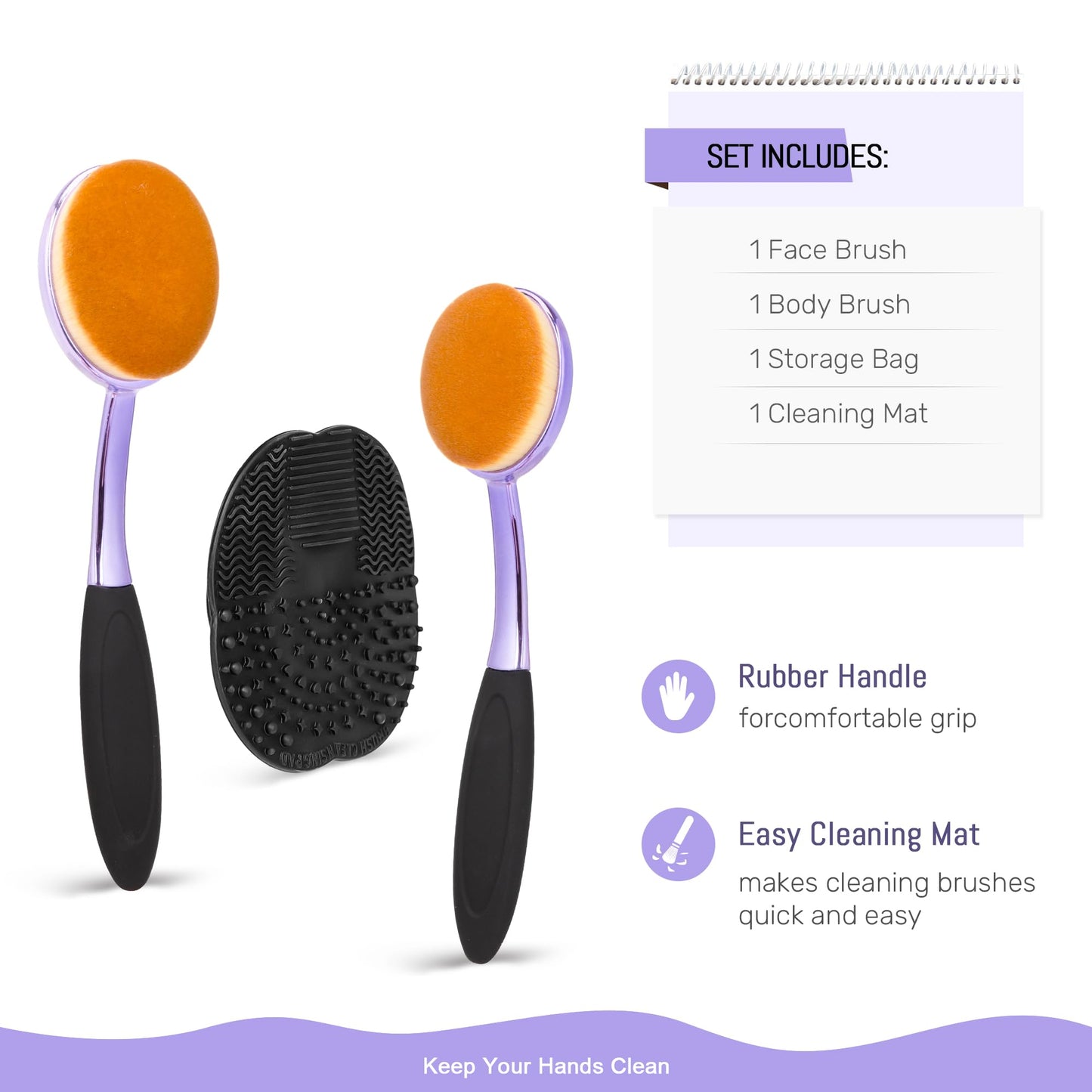 Sunscreen Brush Set - Sunblock Applicator for Kids, Adults, Child-Safe for Face and Body, Sun Lotion Applicator Sun Cream Brush with Cleaning Mat Travel Size (2 Pack) (Purple)