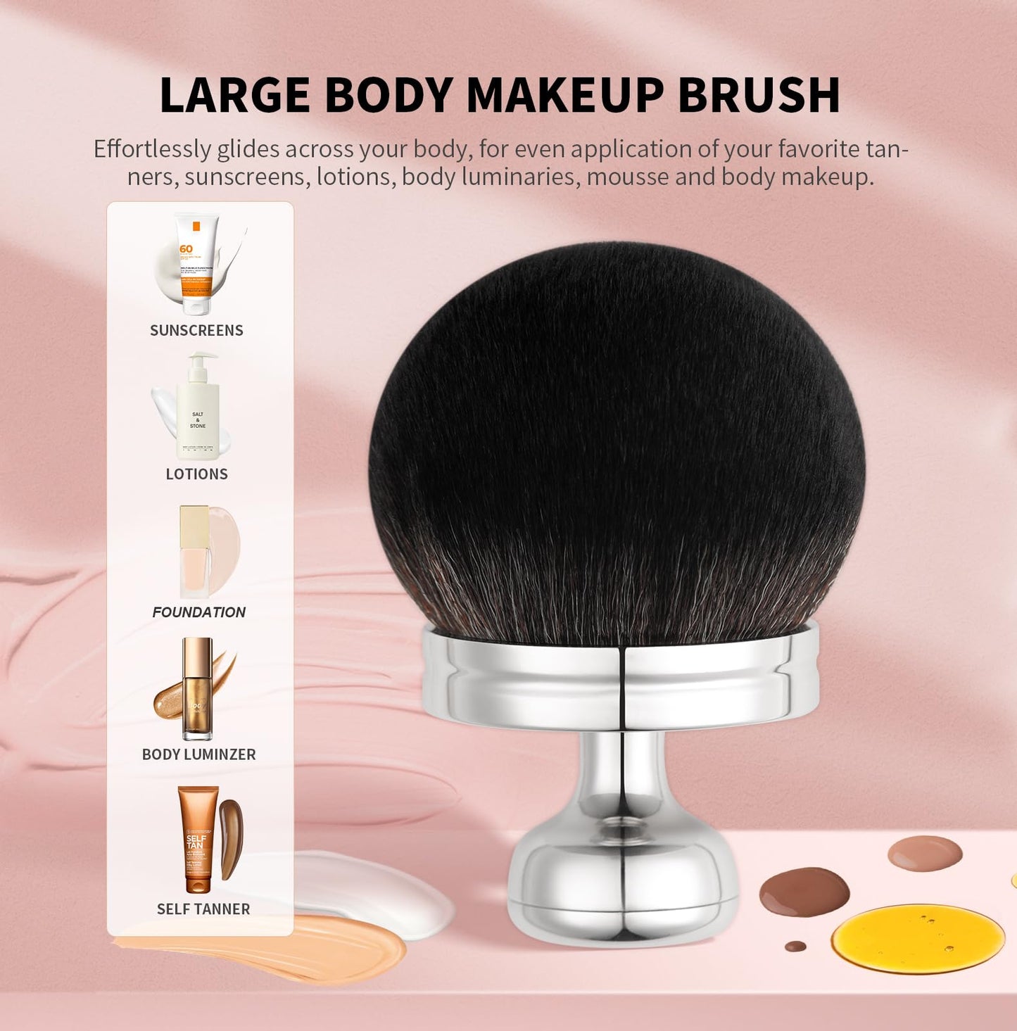 docolor Extra Large Body Makeup Brush for Self Tanner, 3 Inch Width Self Tanning Kabuki Brush, Soft Synthetic Hair, for Foundation, Bronzer, Sun Blocks, Powder, Face and Body