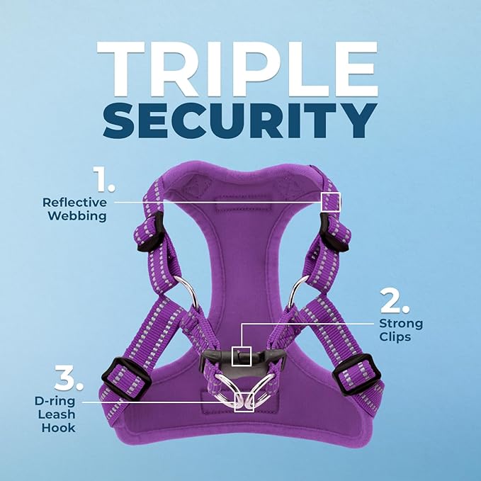 Best Pet Supplies Voyager Mesh Dog Breathable Harness Reflective Stitching, All Weather Adjustable for Walking Training, or Running - Heavy Duty & Durable, Harness (Purple), M