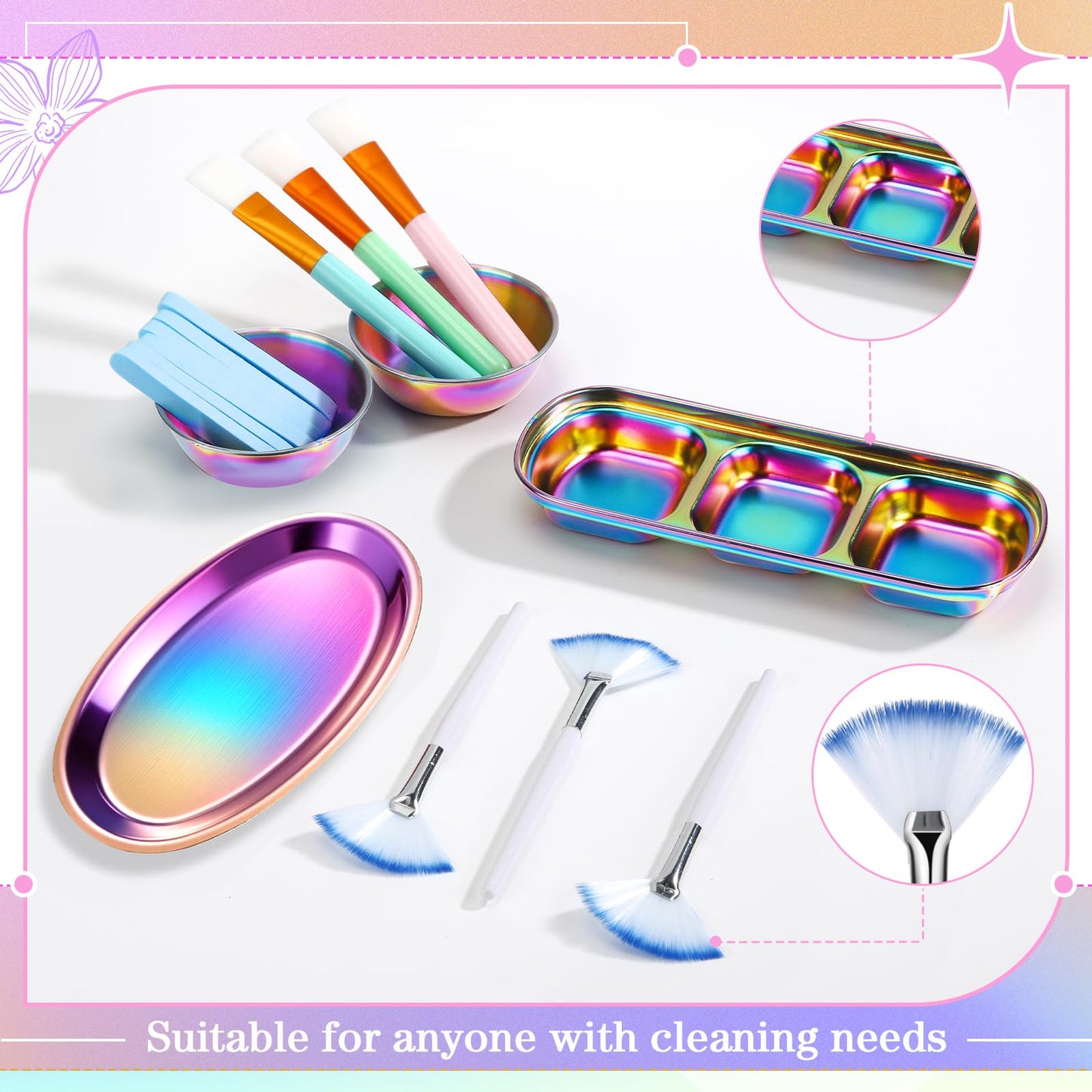 LemonRoad 25 Pcs Esthetician Facial Supplies Set, 3 Stainless Steel Mixing Bowls, 2 Serving Trays, 6 Brushes, 2 Hairbands, 12 Compressed Sponges for Women Facial Mask Spa Home Use(Laser Color)