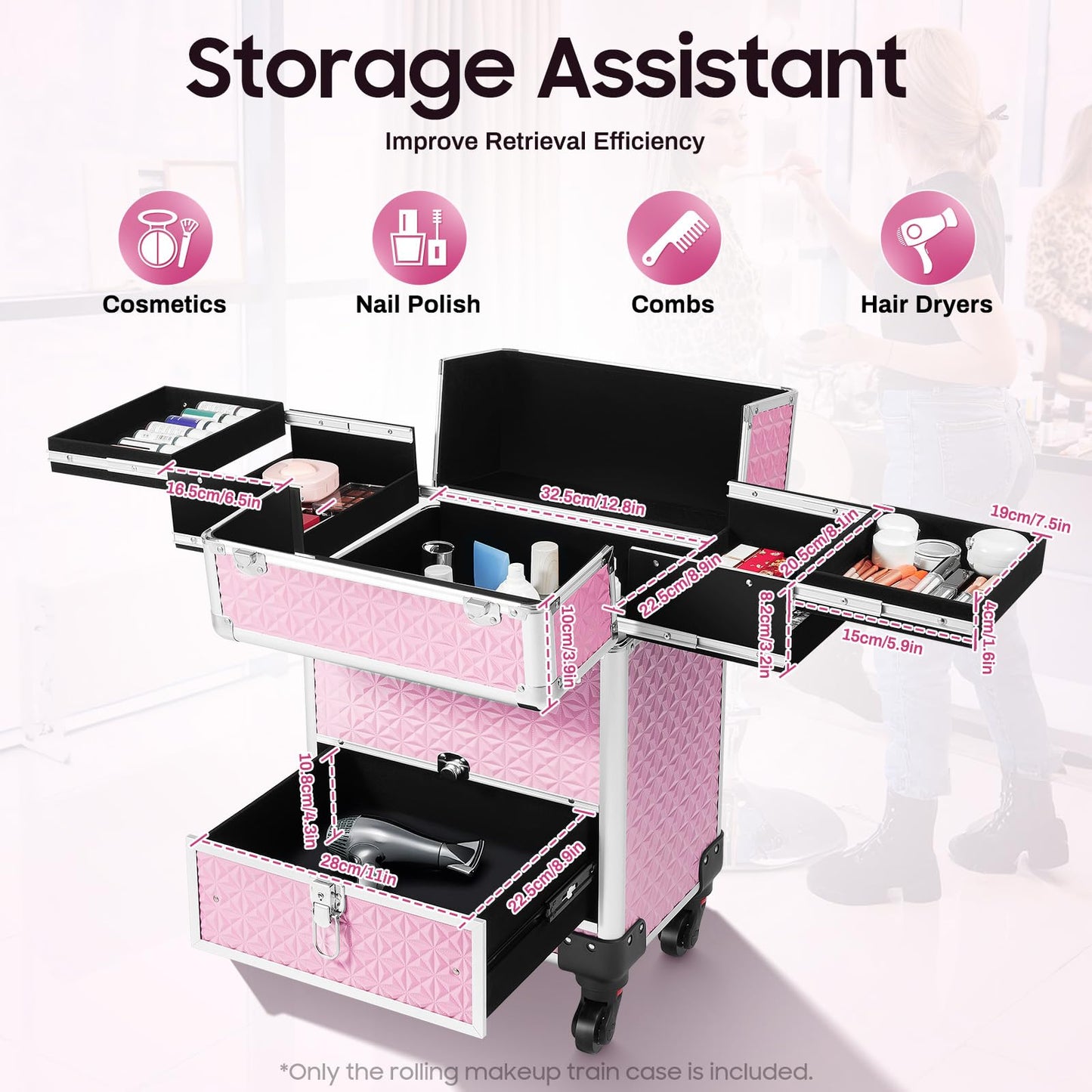 EcoTypee Professional Rolling Makeup Train Case Makeup Storage Organizer Cosmetic Trolley