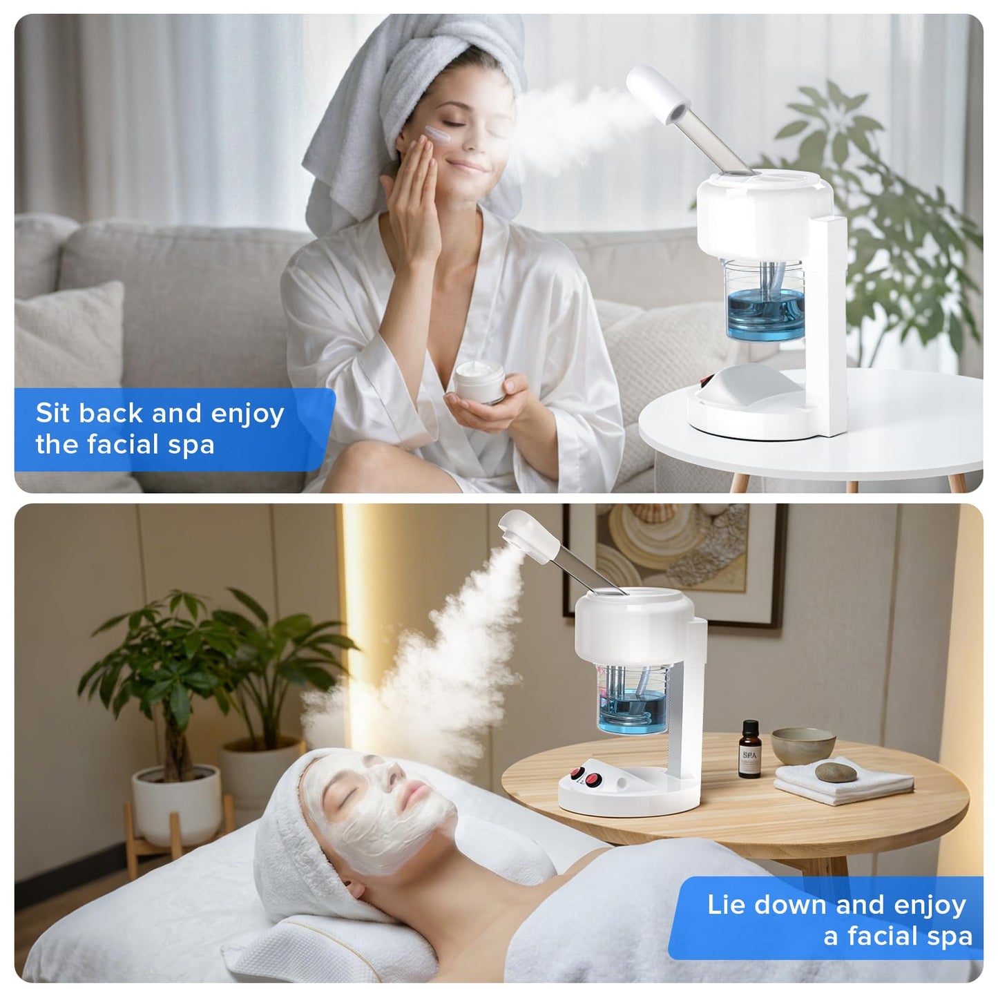 Portable Facial Steamer with Removable Water Cup, UV Ozone Nano Ionic Face Steamer for Facial Deep Cleaning, Unclogs Pores, Hydrating and Sinus Relief for Women Men Home SPA, Warm Mist