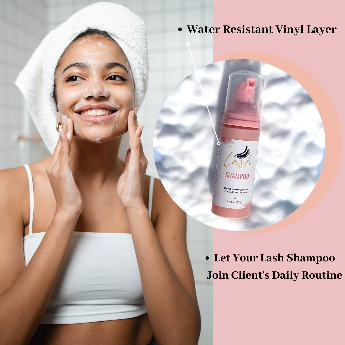 Lash Shampoo Label Stickers for Bottle 50pcs Eyelash Extensions Bath Wash Labels for Foam Pump Dispenser (4 * 2.4 ”, White)