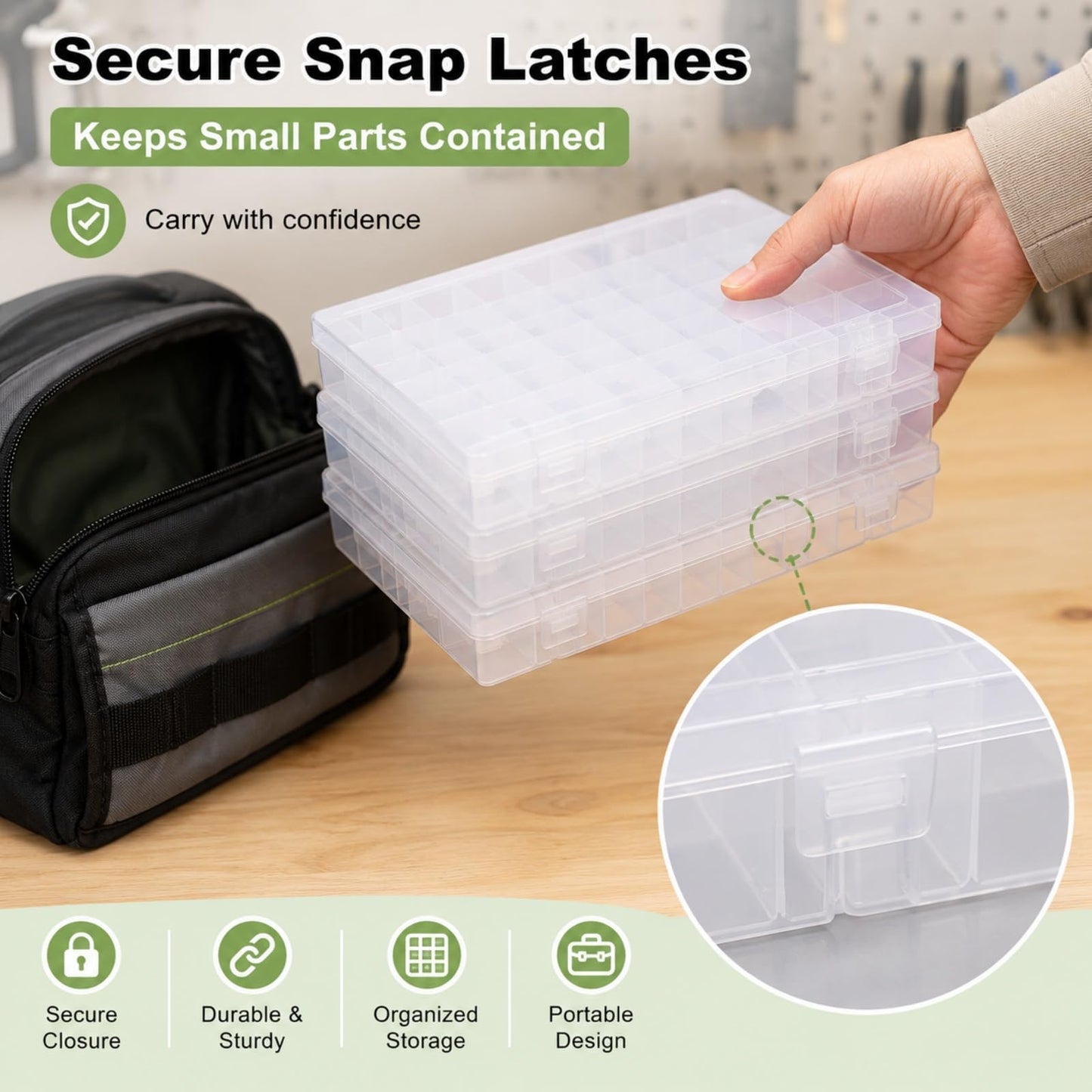 APACALI 4 Pack Large Clear Organizer Box with Dividers, 24 Adjustable Compartments Tackle Box & Bead Organizer for Crafts Small Parts